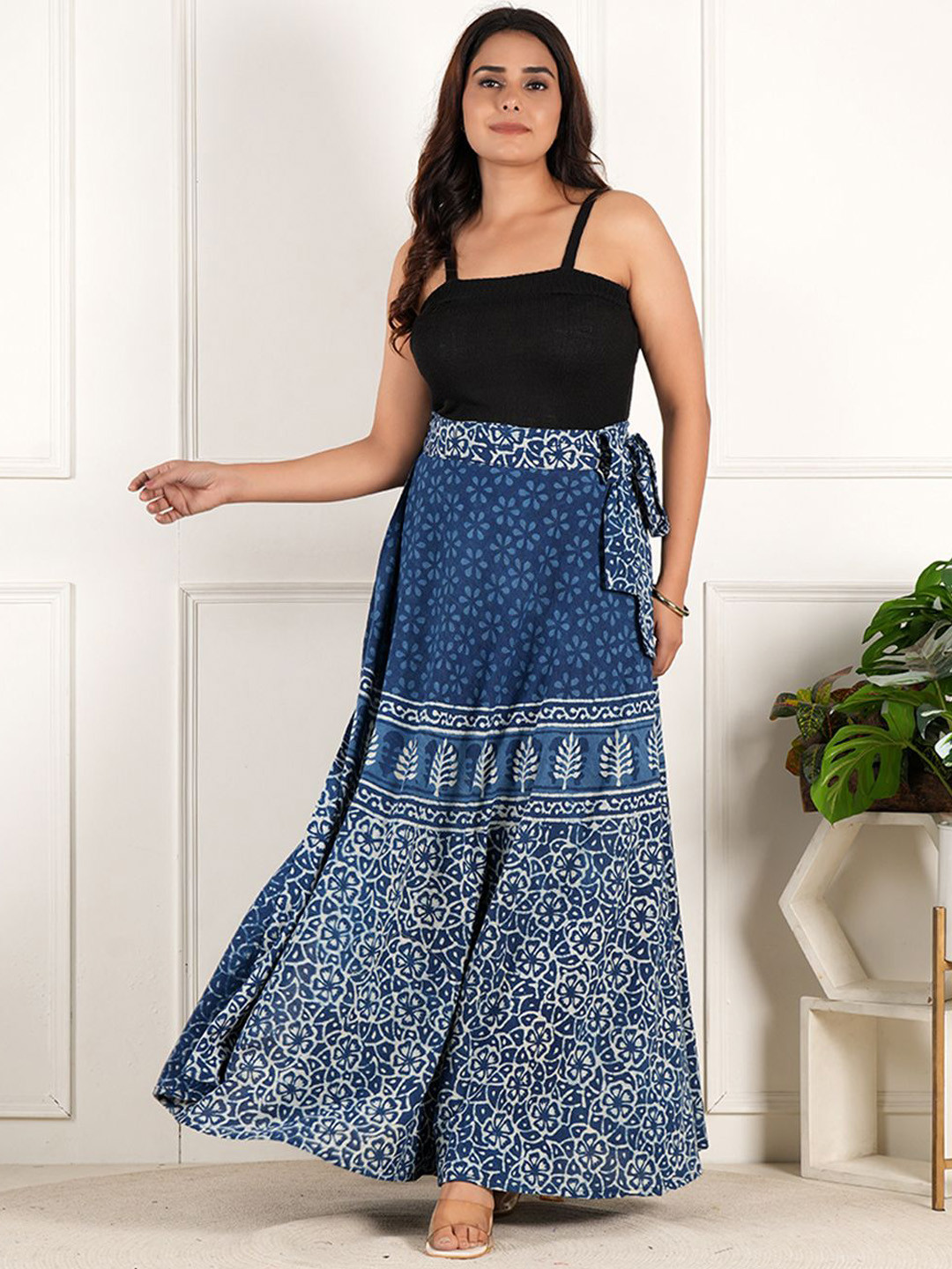 Style Shoes Block Printed Cotton Wrap Around Maxi Skirt