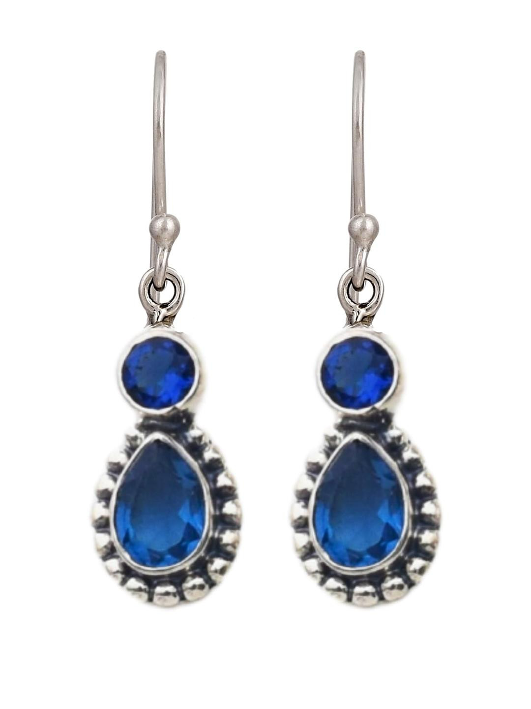 Silver Planets 92.5-925 Sterling Silver Iolite Stone Ethnic Earring For Women And Girls