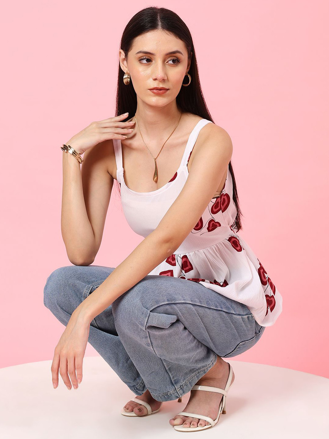 Istyle Can Women Graphic Print Scoop Neck Peplum Top