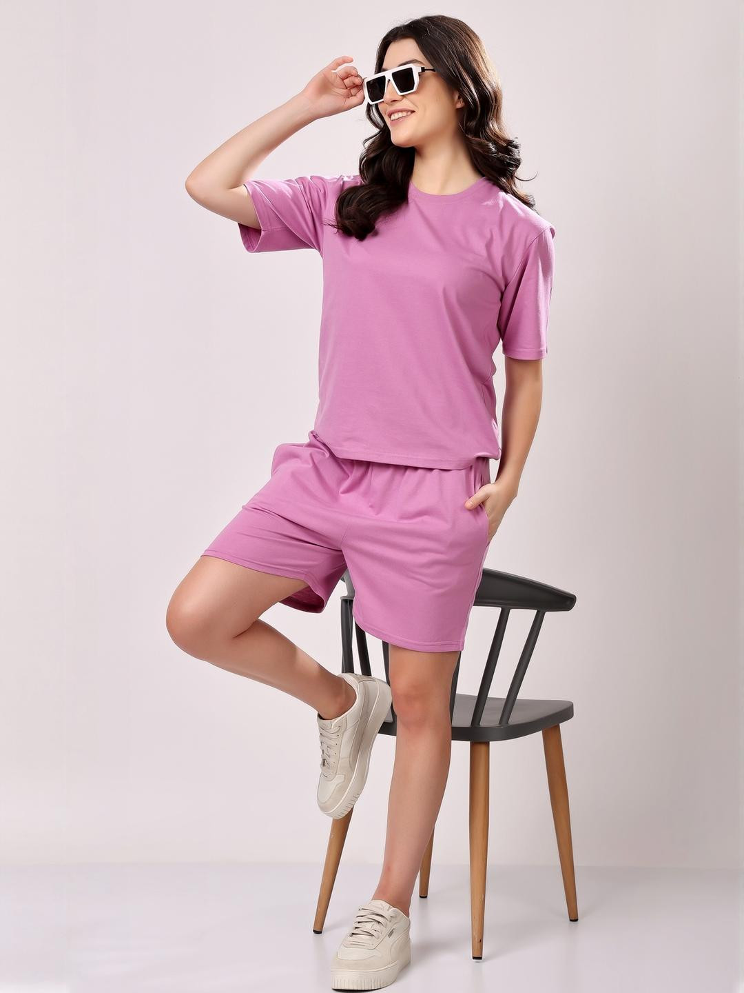 FITIN OUTFIT Women Lavender Pure Cotton Nightdress