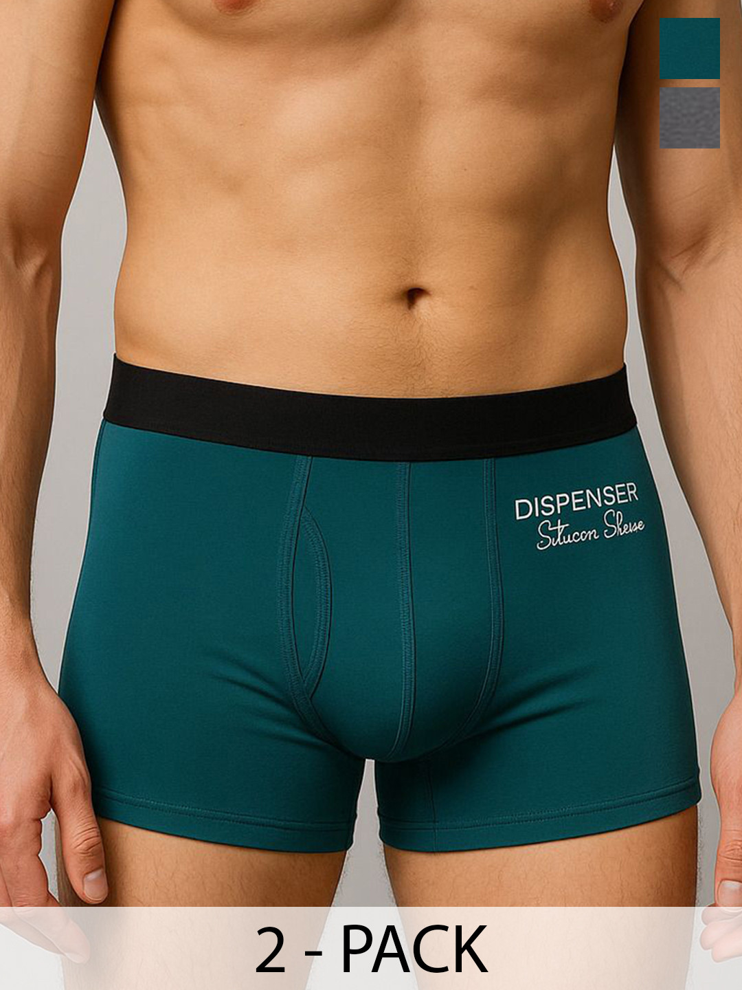 DISPENSER Pack Of 2 Ultra-Soft Stretchable Trunks PACK OF 2-PV2-POCKET-GREY-TEAL-M