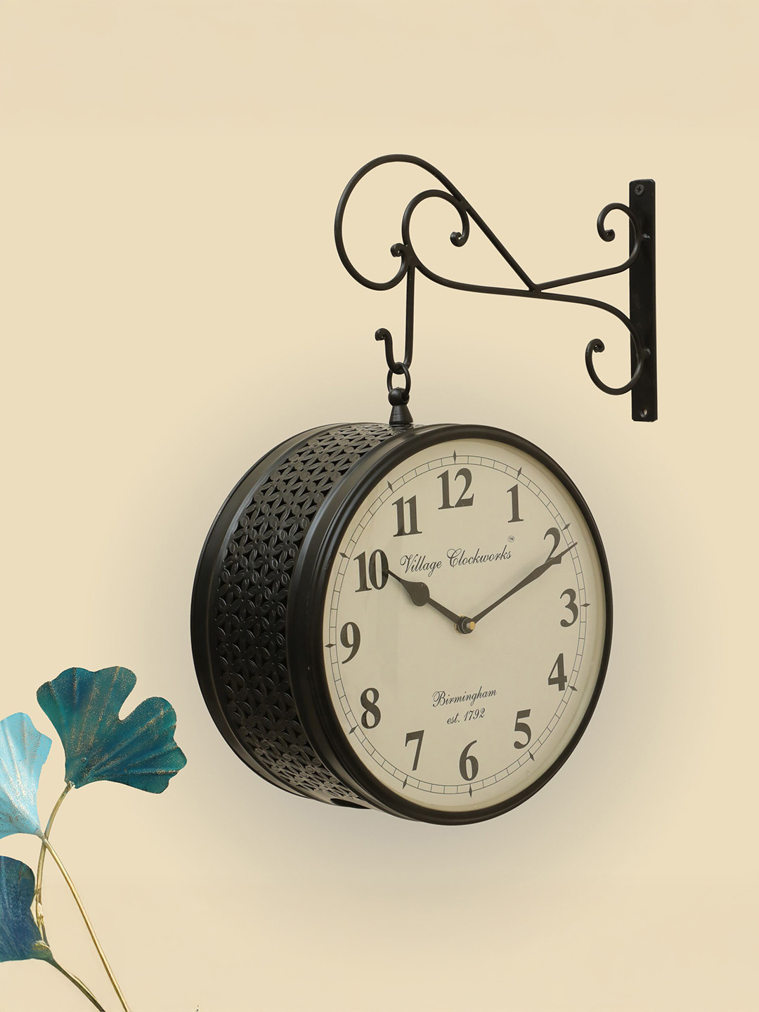 vedas Anvi Black & White Metal Double Sided Wall Clock