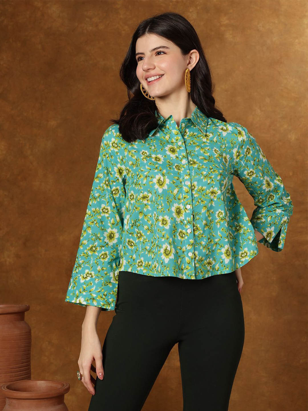 HERE&NOW Women Floral Printed Cotton Casual Shirt