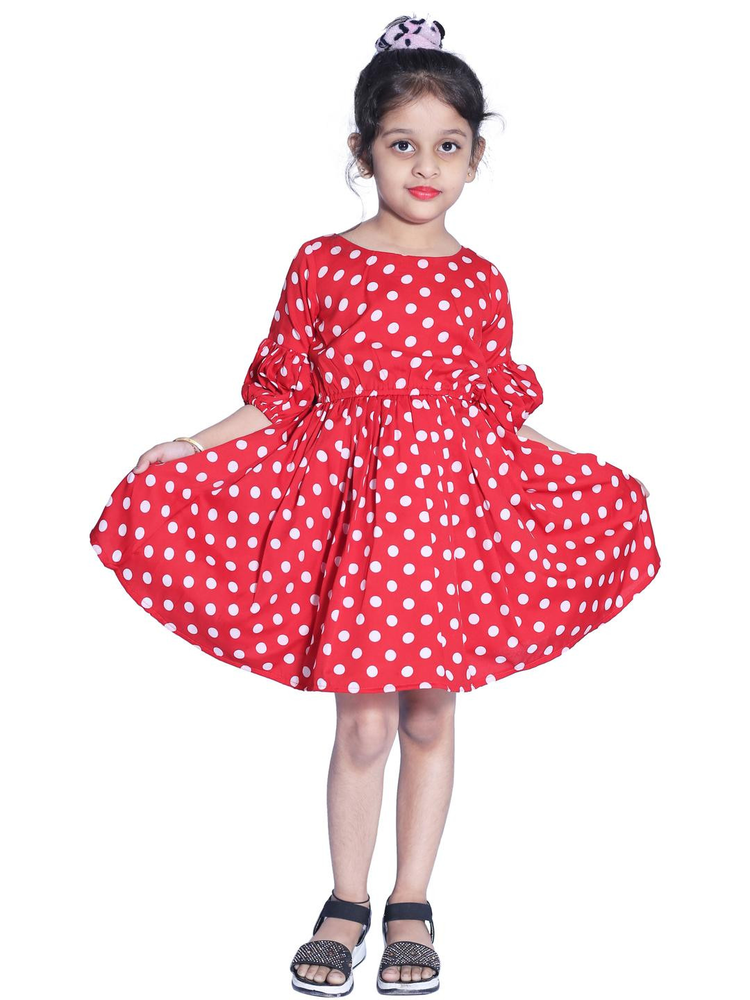 Shahina Fashion A-Line Girl's Casual Style Mini Frock Design Polka Dot Print