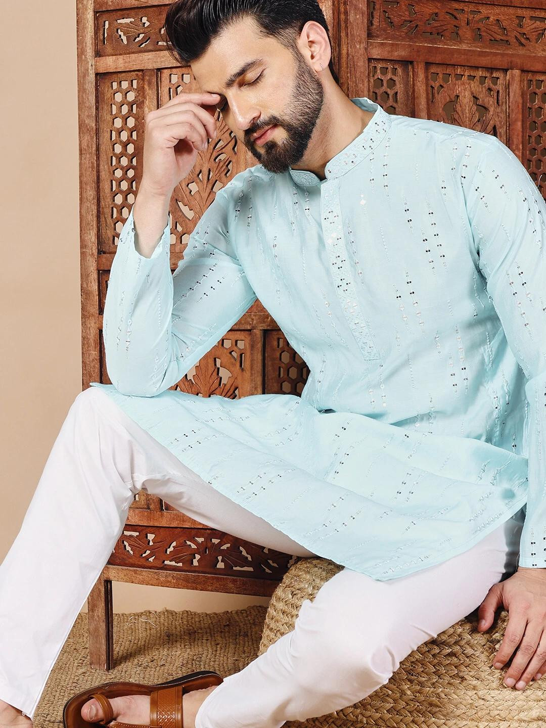 CHIRASVI Men Cotton Solid Straight Kurta