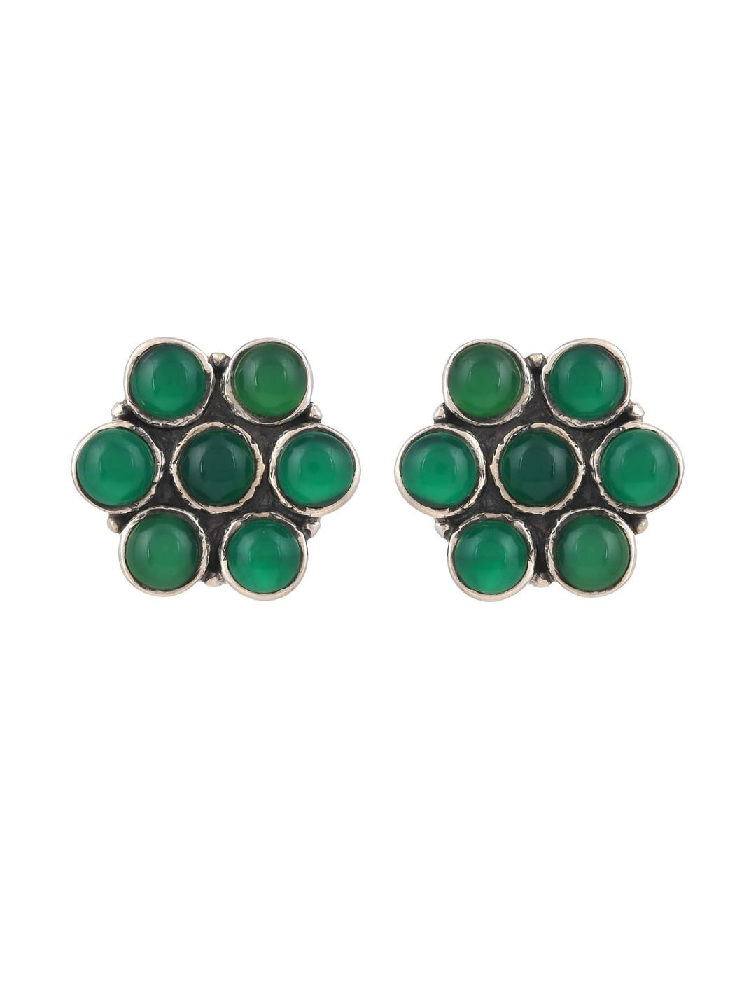 Silver Planets 925 Sterling Silver Green Onyx Stone Stud Earring for Girls and Women