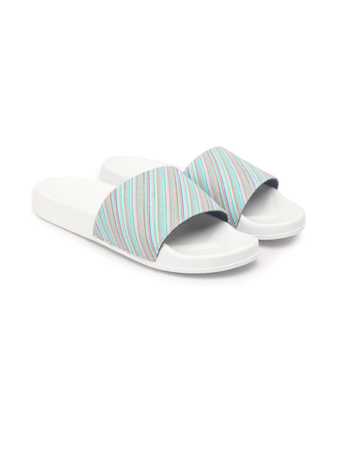 Monoction Women White Flat Sliders