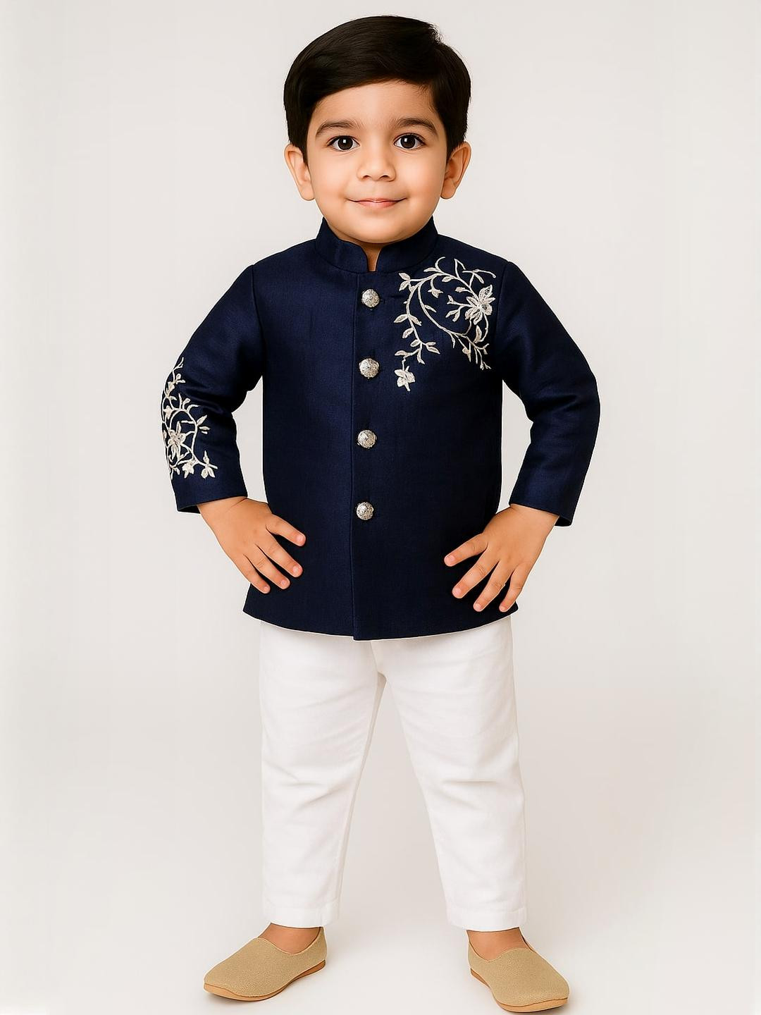 Covetus Kids-Boys Navy Blue Kurta Sets