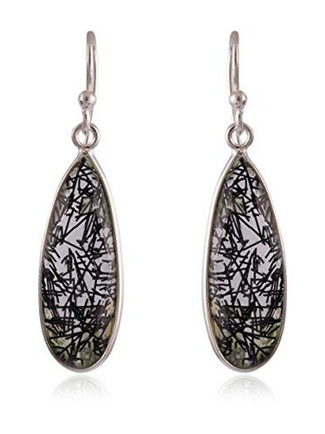 Silver Planets 92.5-925 Sterling Silver Rutile Stone Long Latest Drop Hanging Earring for Women and Girls