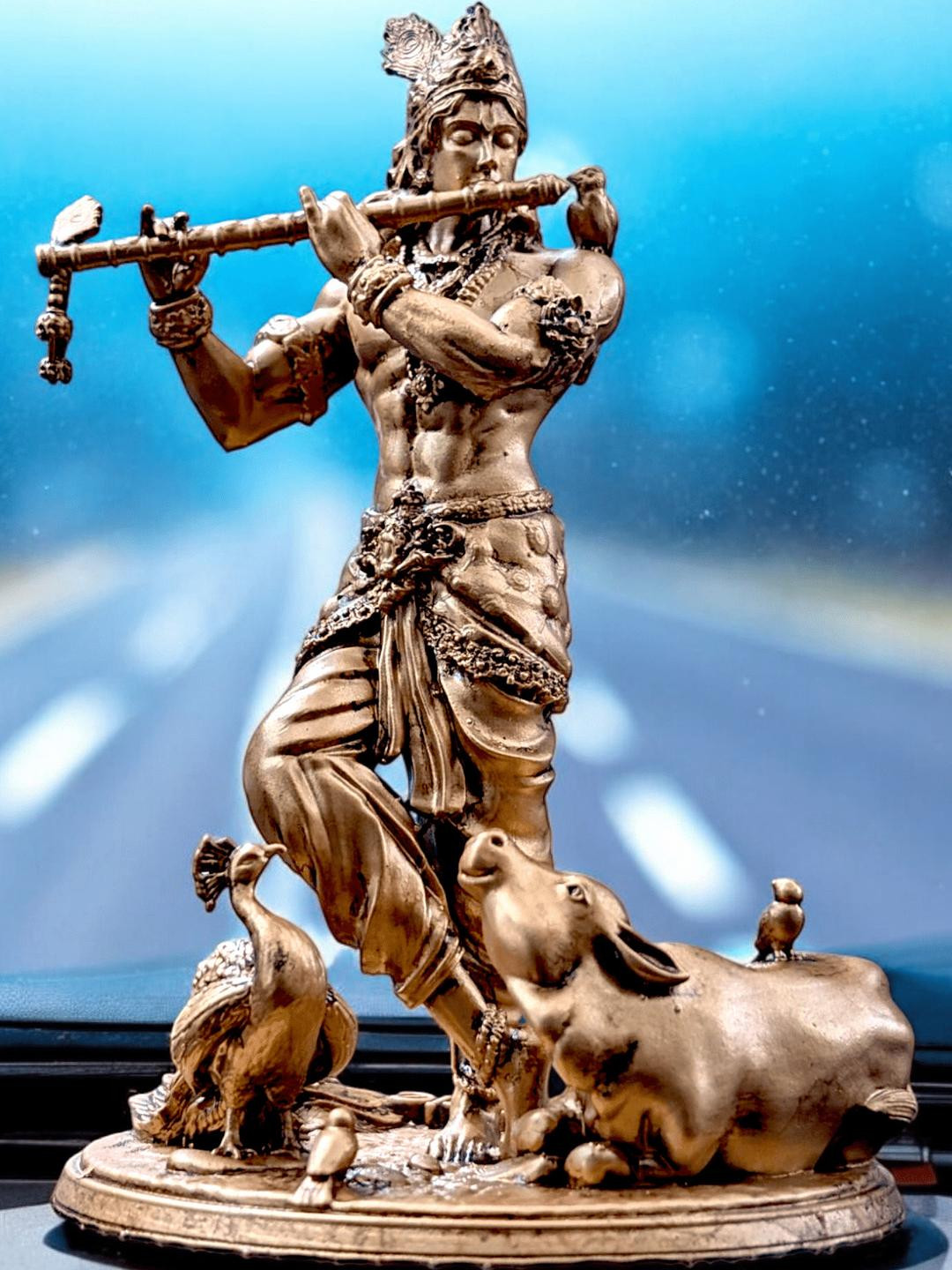 Fabzie Decor Gold-Toned Krishna With Flute Idol Car Dash Board Showpiece
