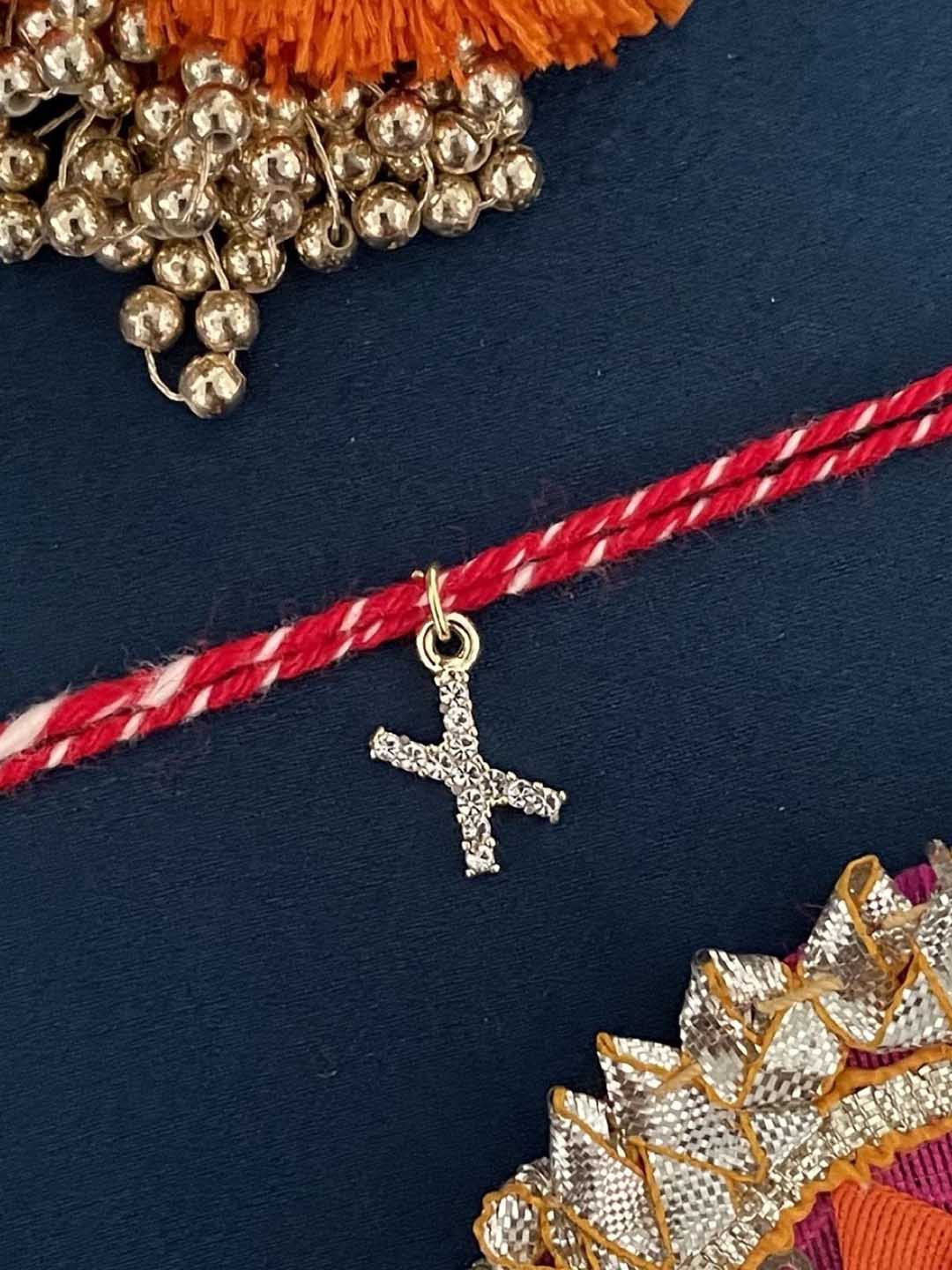 Digital Dress Room X Letter Initial American Diamond Studded Thread Rakhi