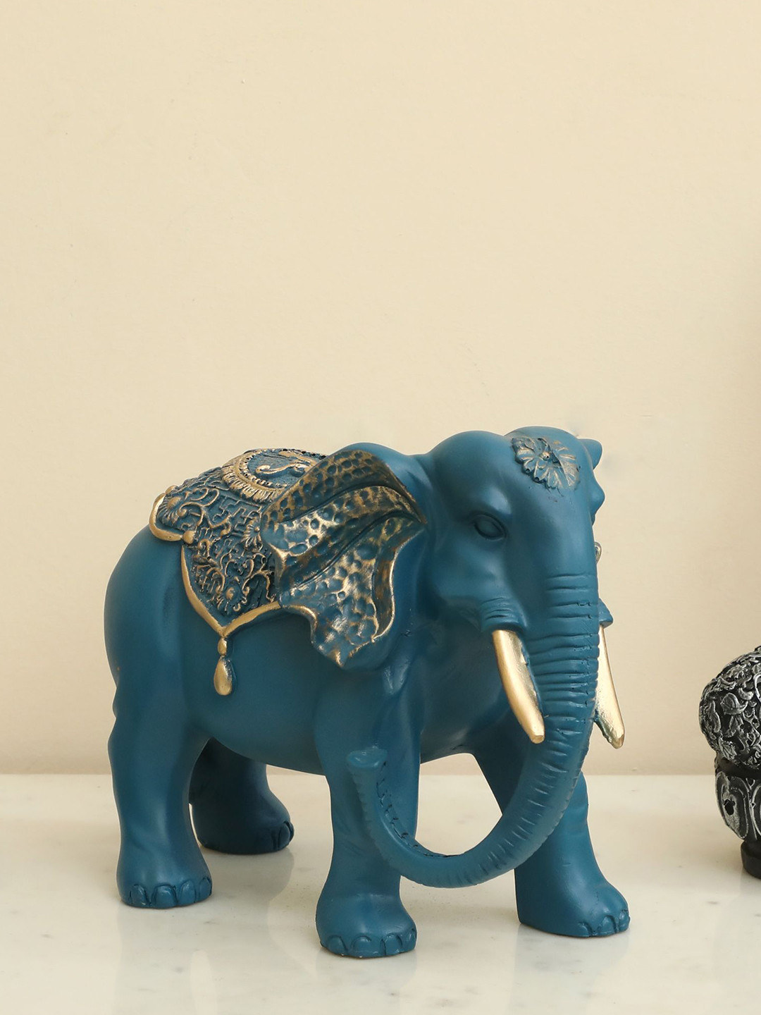 vedas S-Celine Blue & Gold-Toned Elephant Showpiece