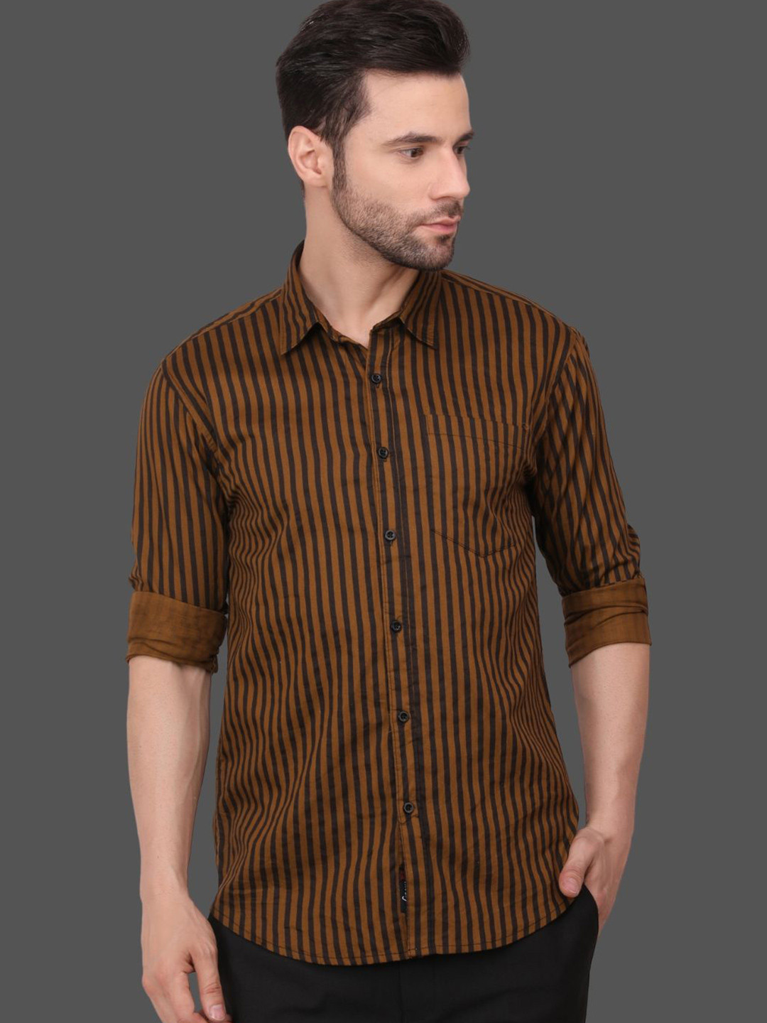 7TH LEGION Men Smart Fit Vertical Striped Spread Collar Cotton Casual Shirt