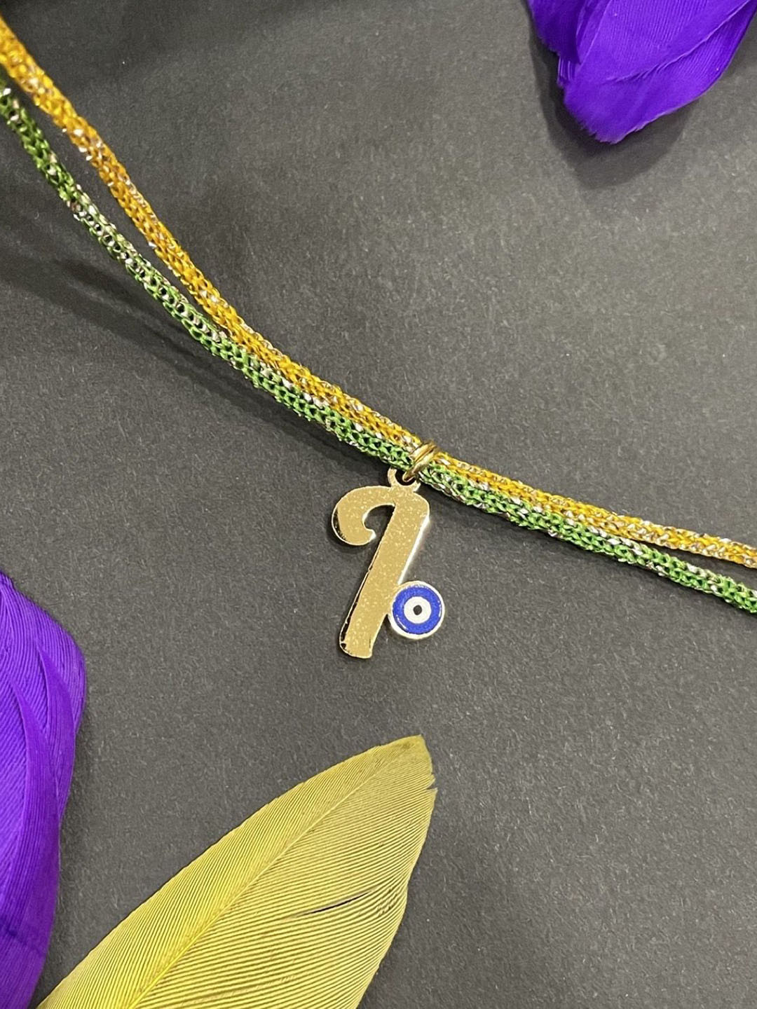 Digital Dress Room Gold Plated I Alphabet Evil Eye Initial Thread Rakhi