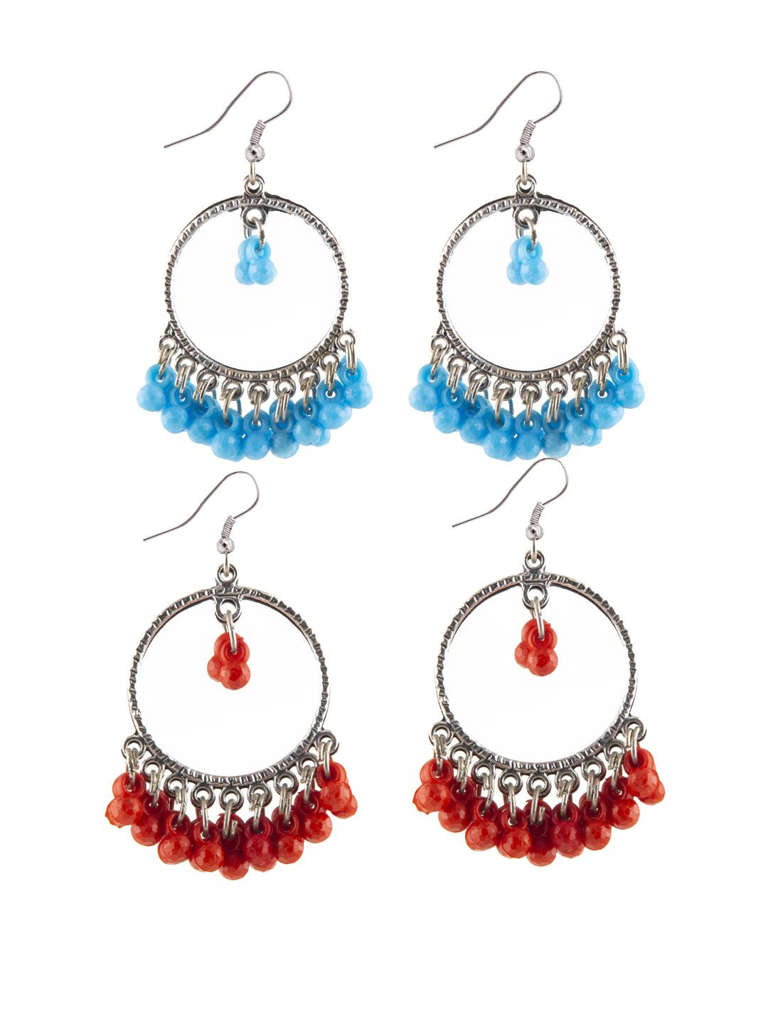 Combo Silver Oxidize Sky Blue & Red Earrings for Girls