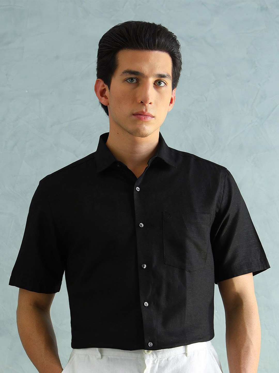 Arrow Short Sleeves Classic Cotton Linen Formal Shirt
