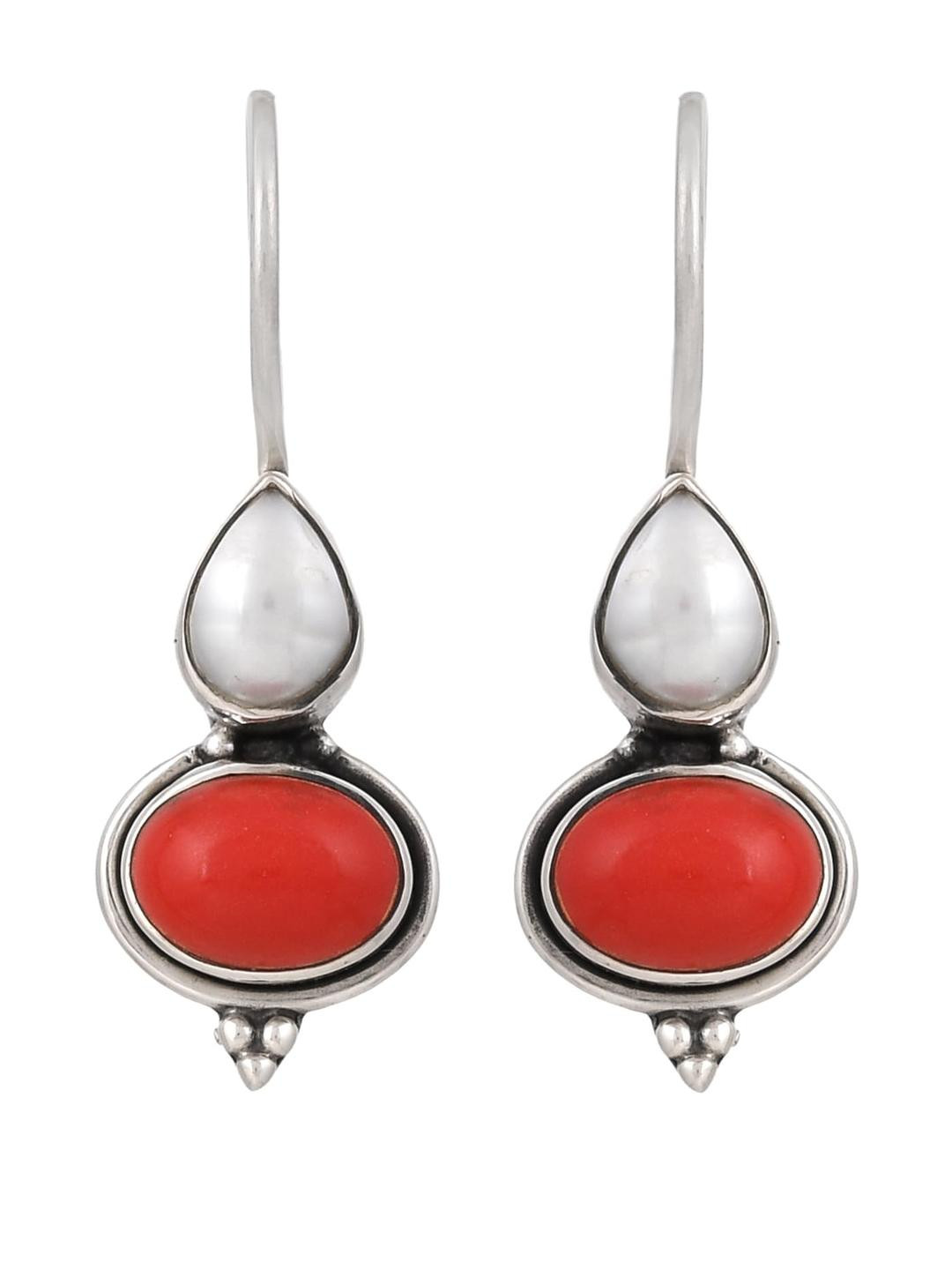 Silver Planets 92.5-925 Sterling Silver Pearl Ruby StoneEarring For Girls & Women (122)