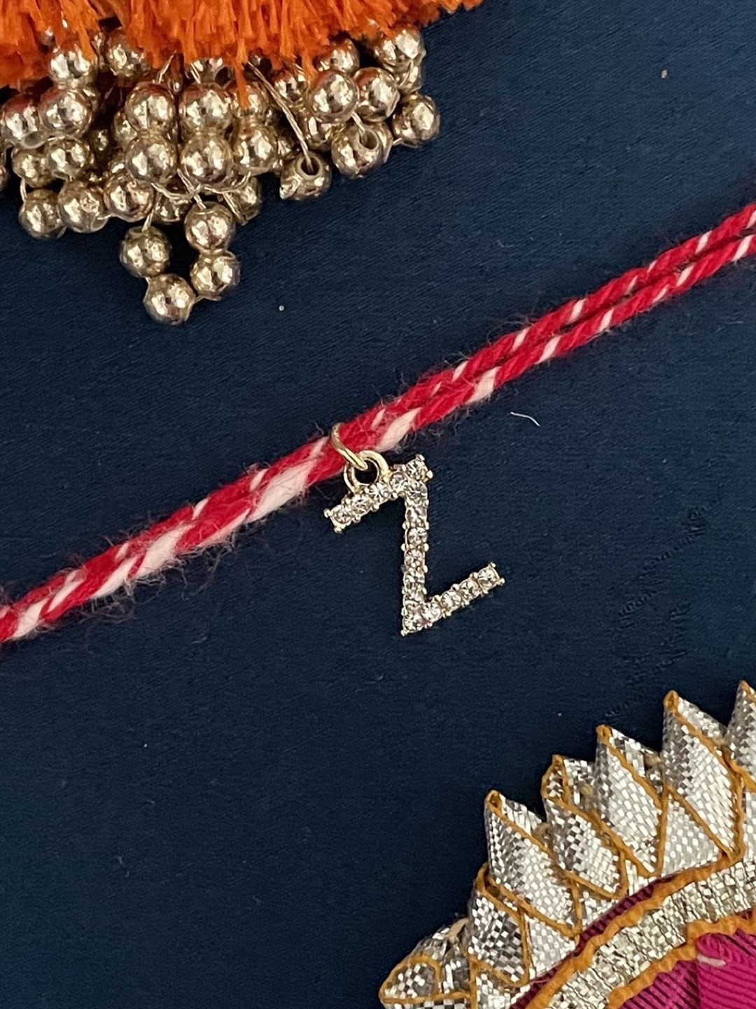 Digital Dress Room Gold Plated Z Alphabet AD Studded Initial Thread Rakhi