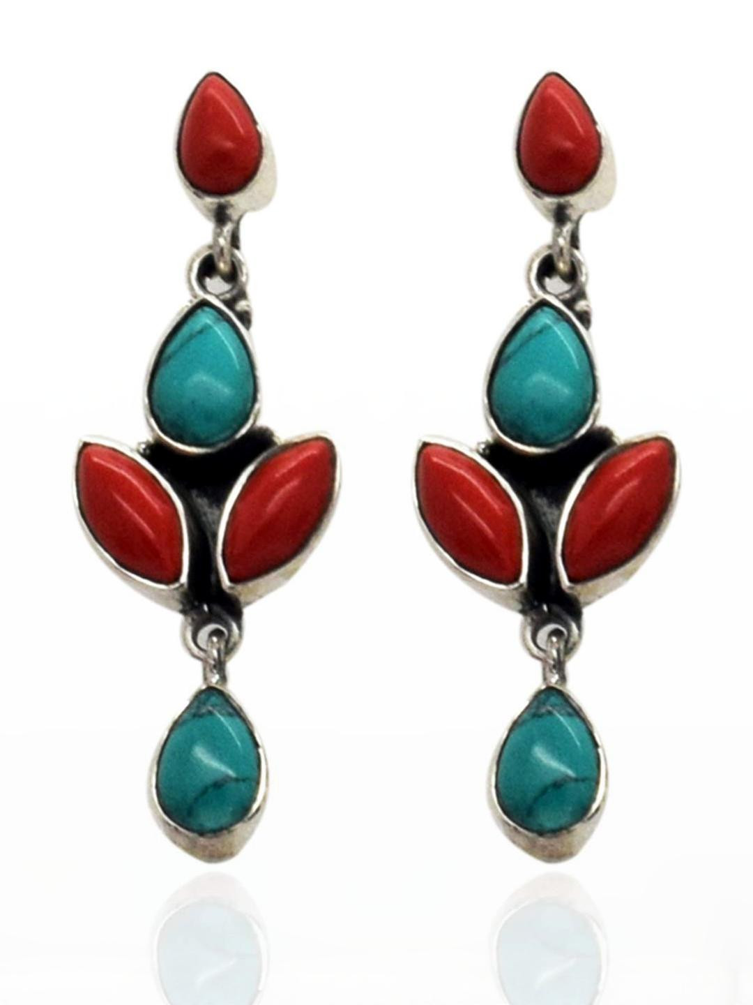 Silver Planets Women Turquoise Blue Earrings