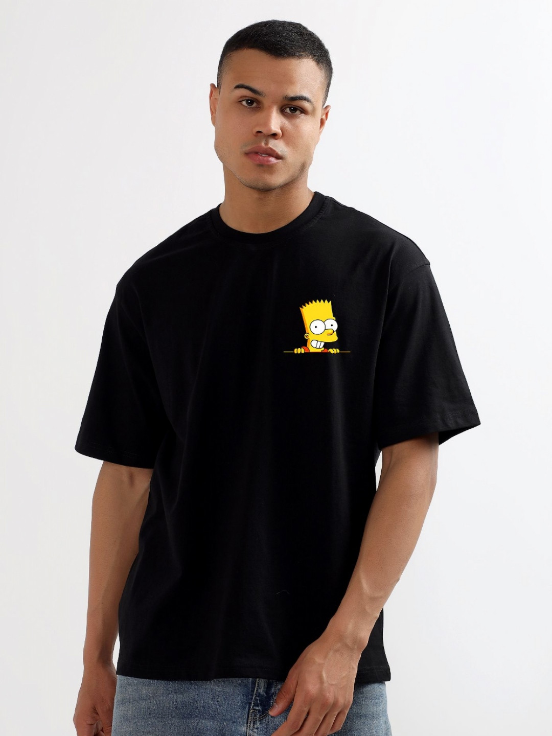 CODE OF HONOUR Simpsons Printed Round Neck Drop-Shoulder Sleeves Cotton Oversized T-shirt