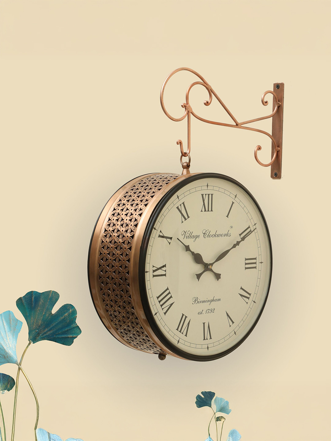 vedas Anvi Brown & White Metal Double Sided Wall Clock