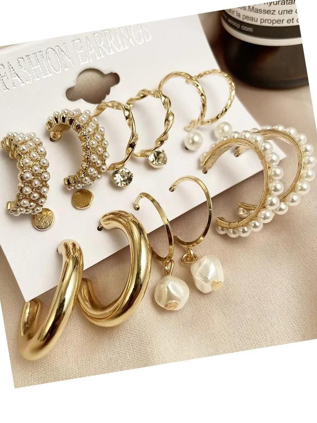 ONUYX Set if 9 Zircon Studs & Half Hoop Earrings