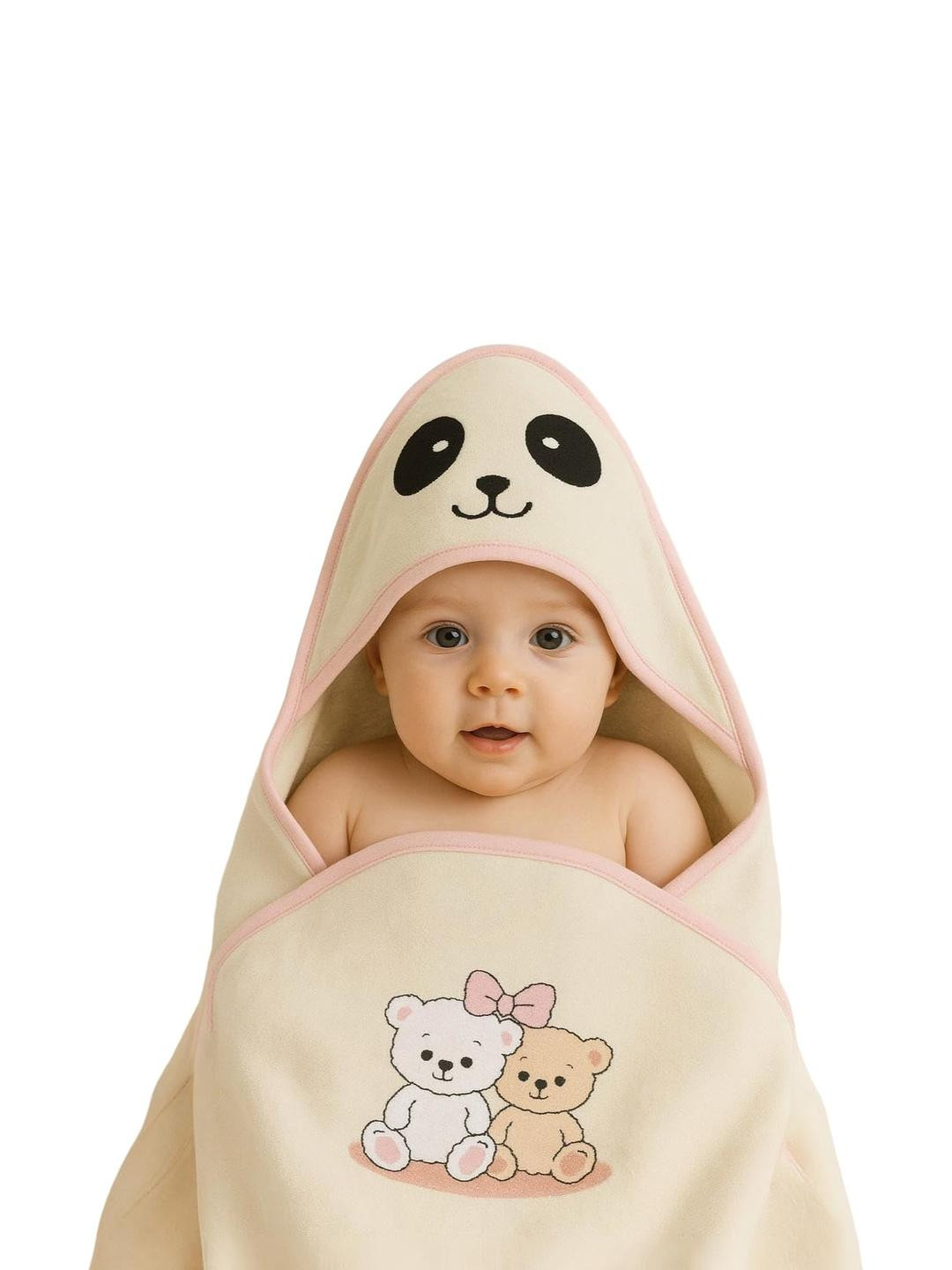 Adhigams Kids Off White Cartoon Characters 210 GSM Hooded Blanket