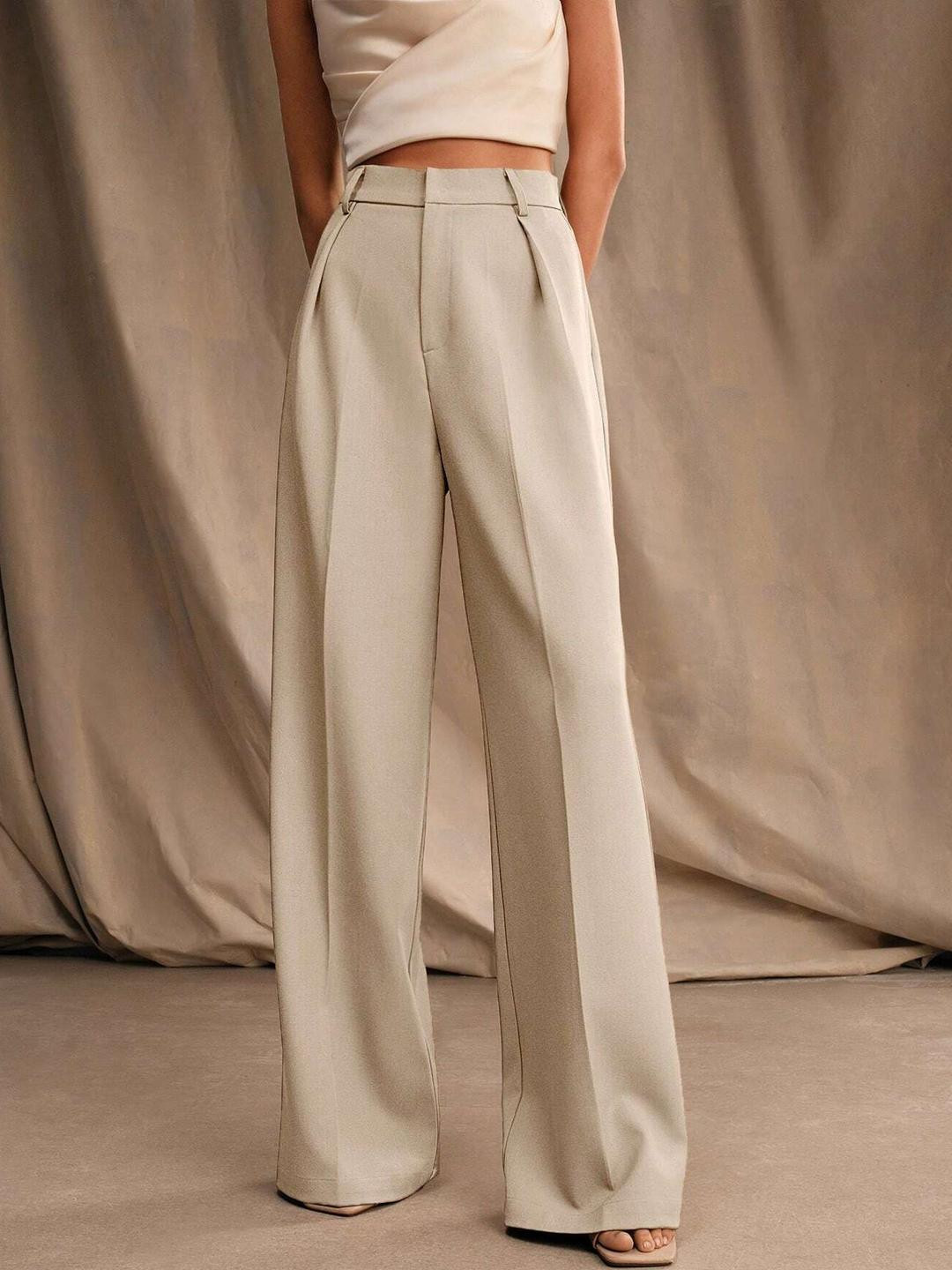 Chemistry Women Solid Relaxed Straight Leg Baggy High-Rise Casual Wide Leg