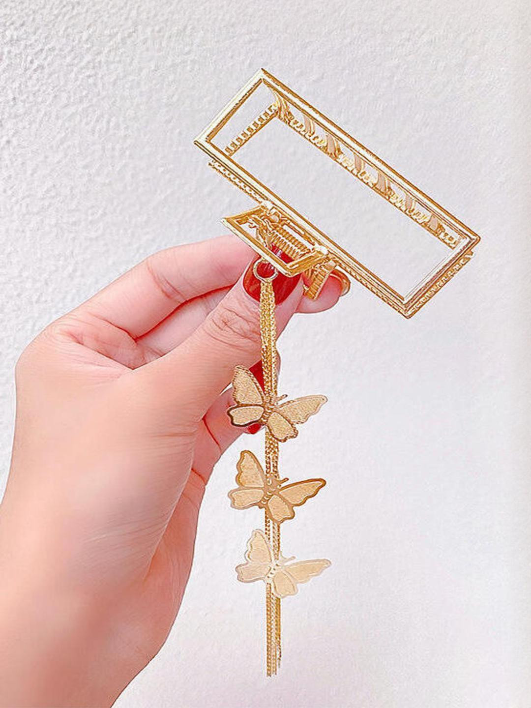 alamodey Gold Plated Metal With Butterfly Charn Claw Clip