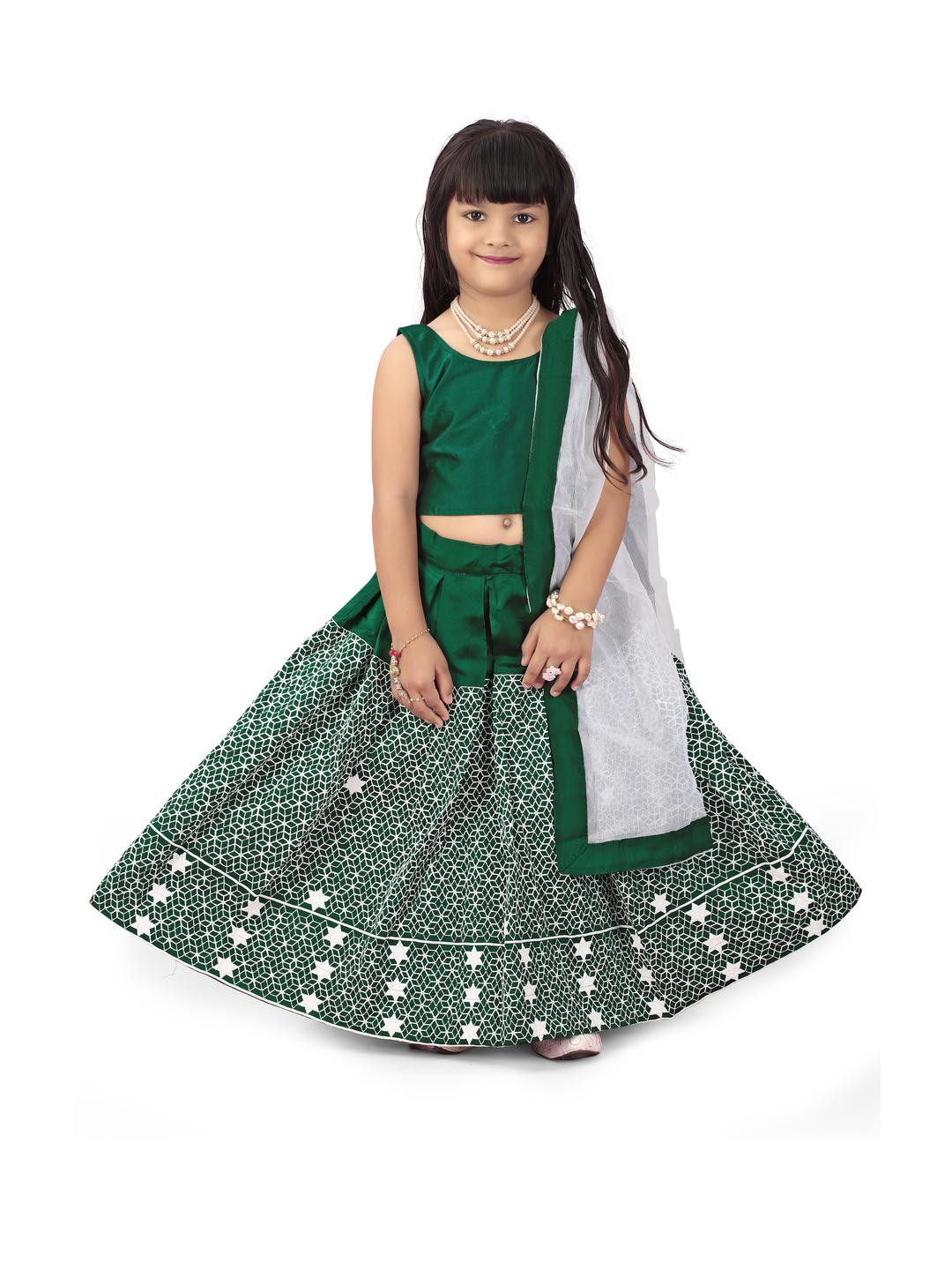 Shoryam Fashion Girls Green Raw Silk Lehenga Choli