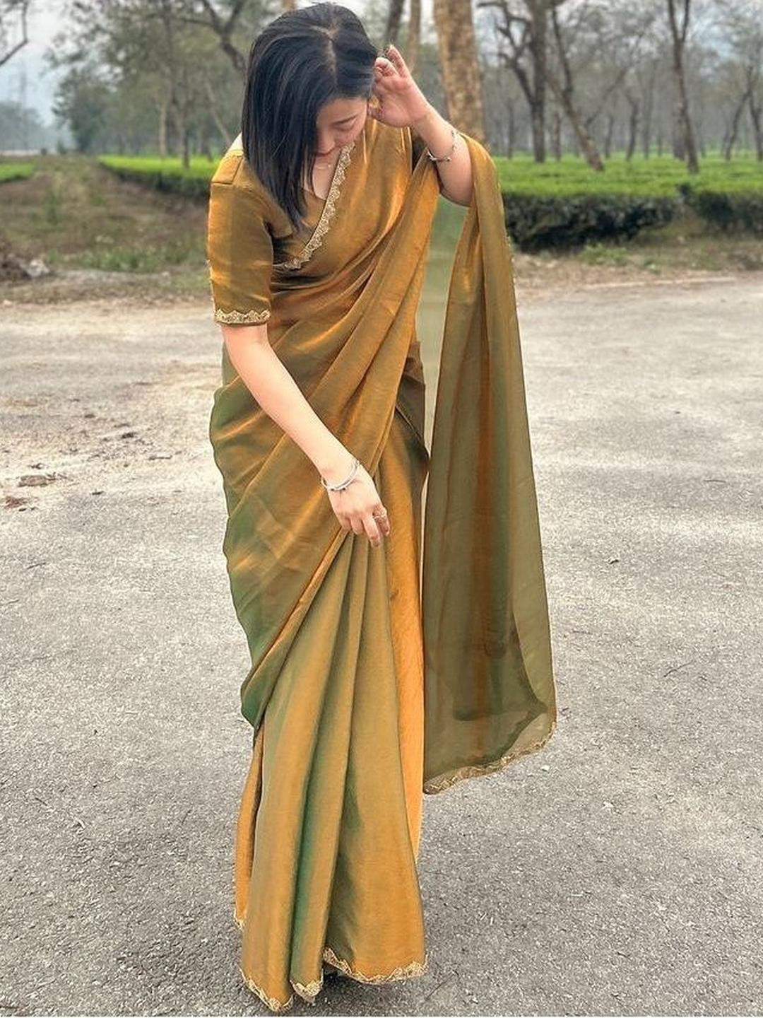 Moda Rapido Mustard Tissue Tussar Sarees