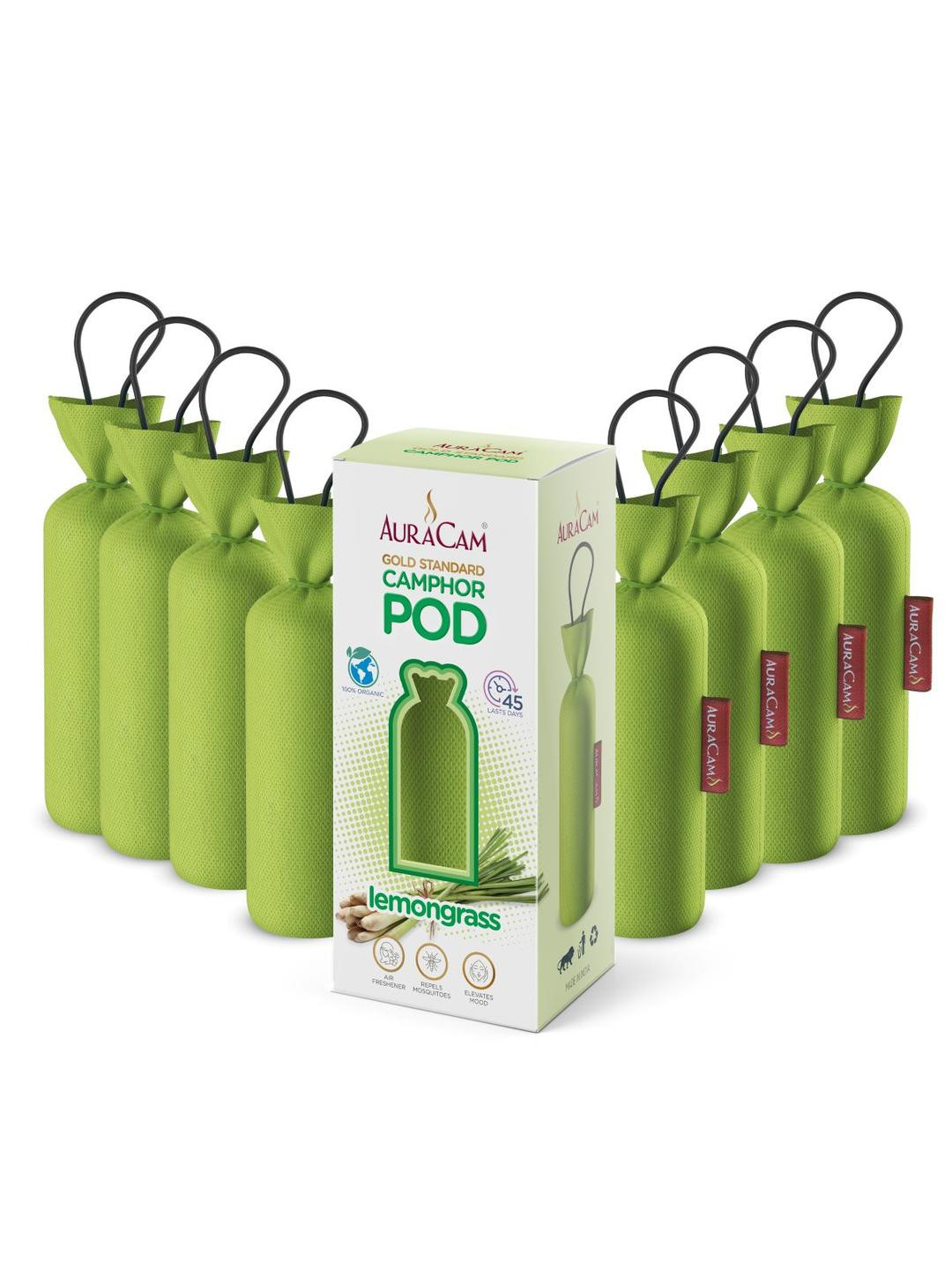 AuraCam Gold Standard Camphor Pod Cone Lemongrass- Set of 8