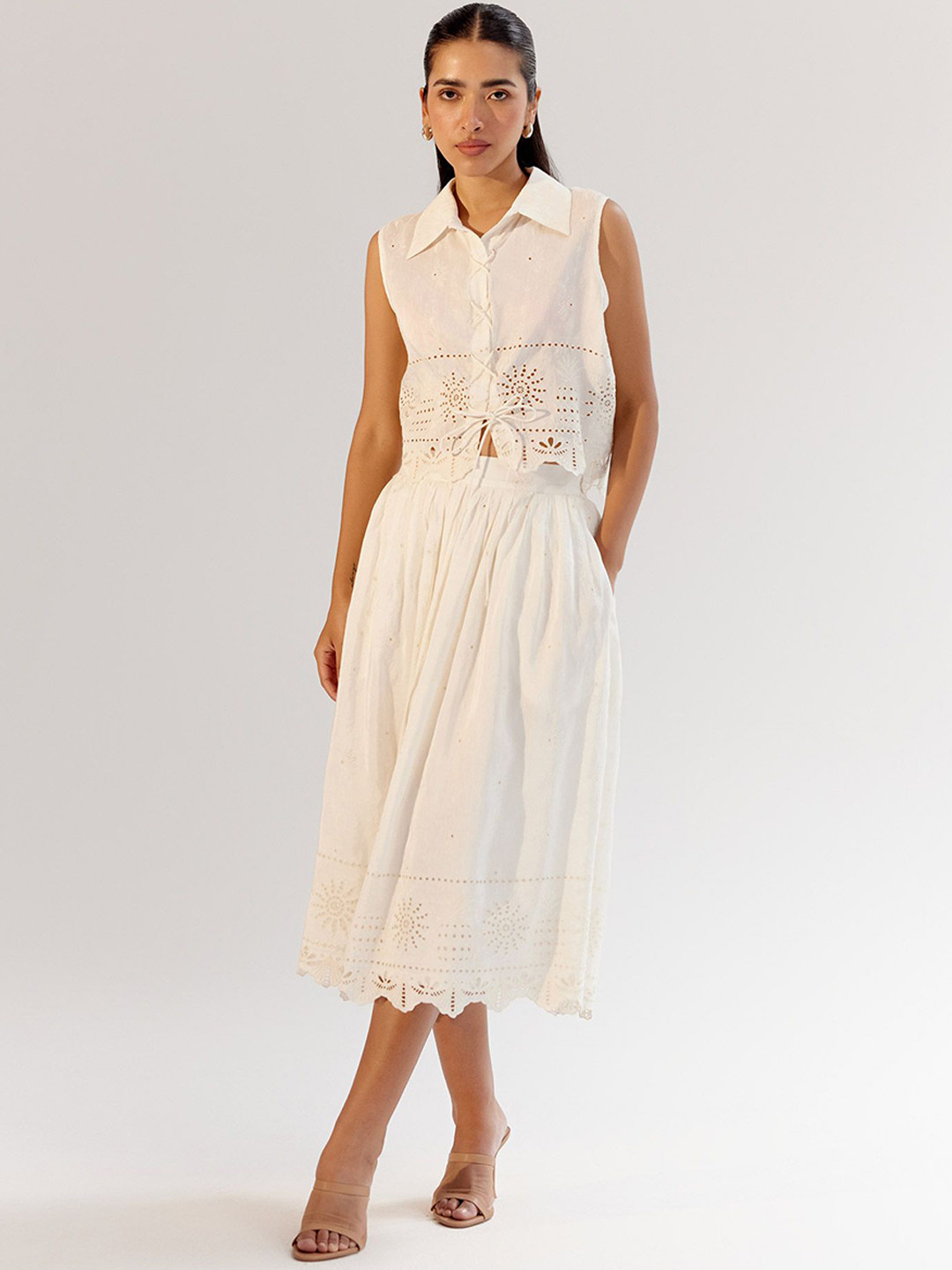 NOIB Freya Self Design A-Line Midi Skirt
