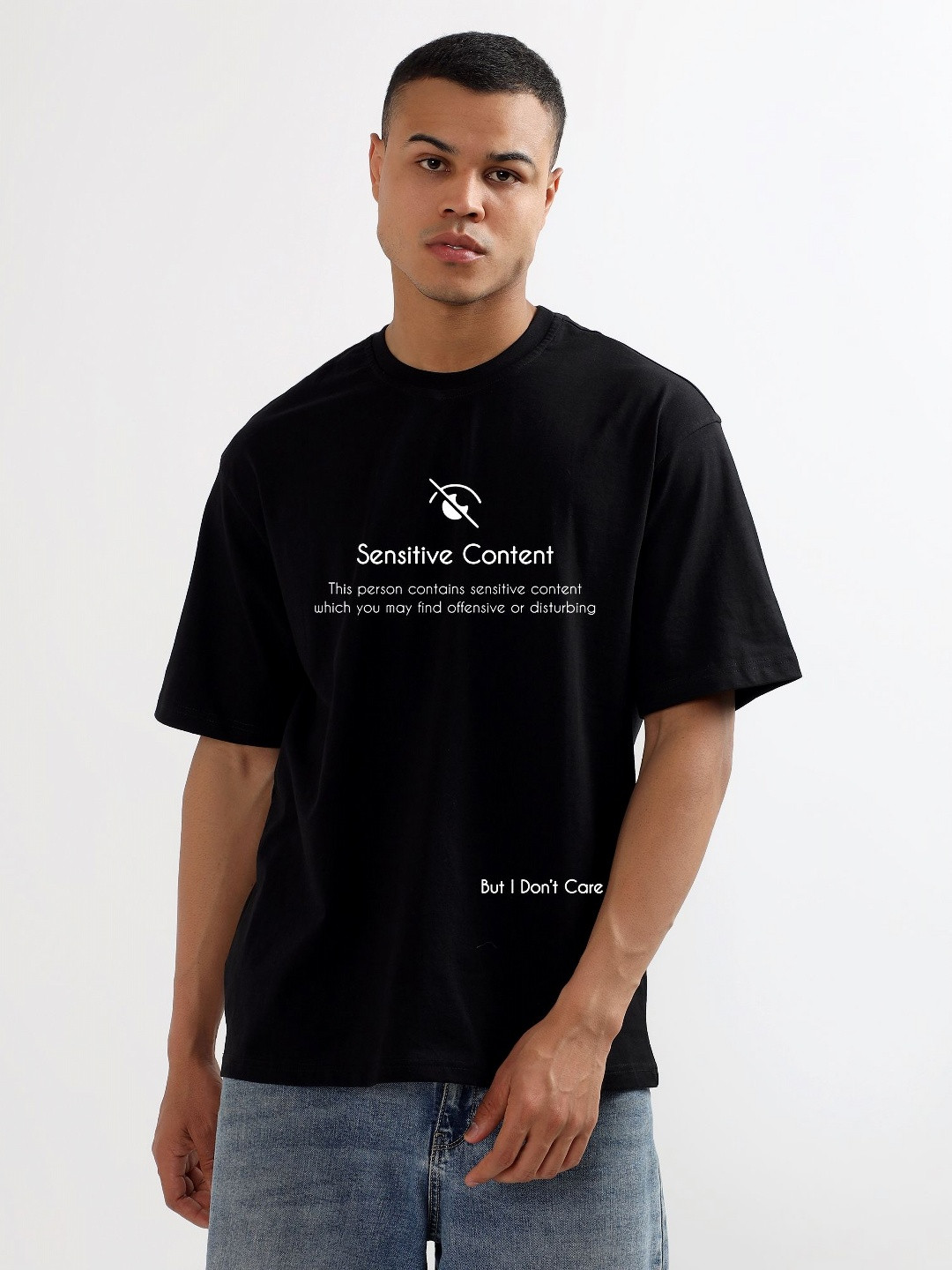 CODE OF HONOUR Sensitive Content Printed Drop-Shoulder Sleeves Cotton Oversized T-shirt