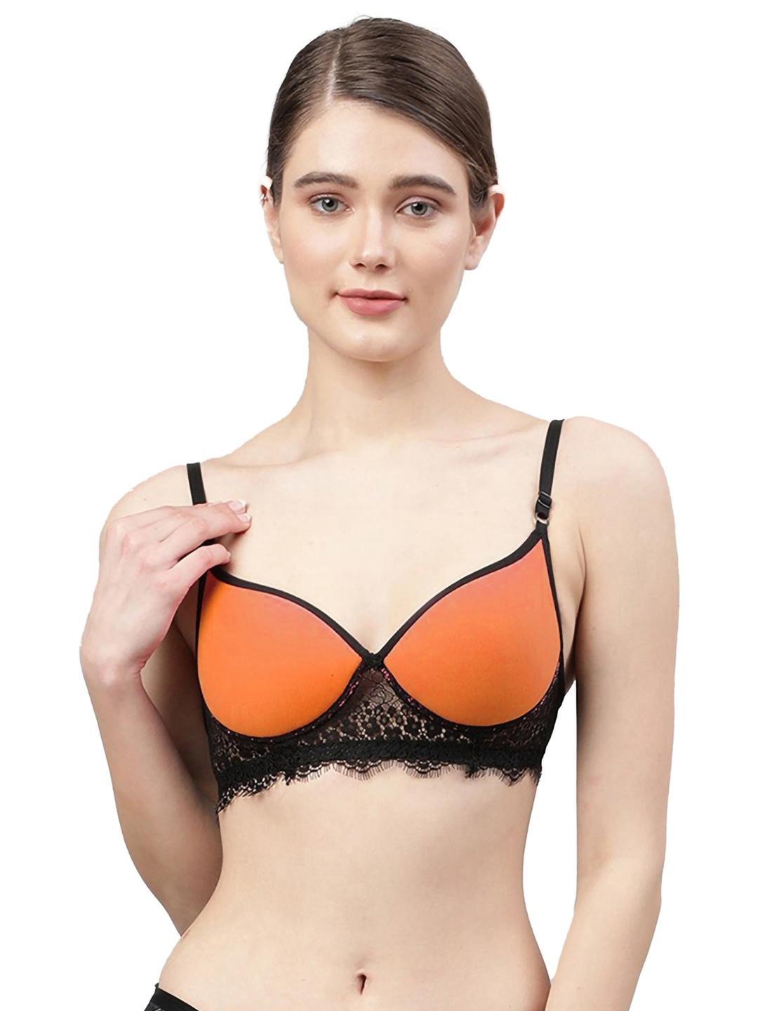 Women Cotton Orange Padded Non-Wired Lingerie Bra Sport wear Gym Crop Tank Top