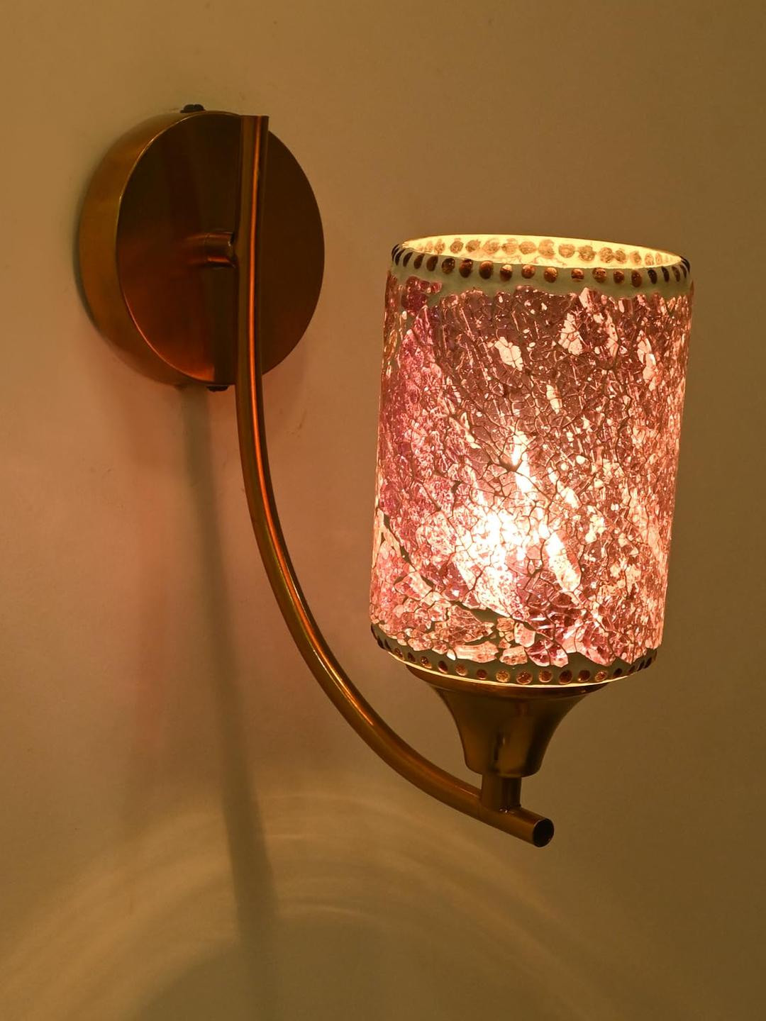 SOMIL Pink & Cream-Coloured Textured Glass Cylinder Shaped Wall Lamp