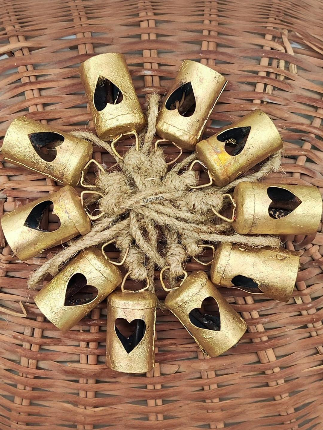 Rusty Harmony Cone Shape Cow Bells 10 Pieces Cylinderical Heart, Small