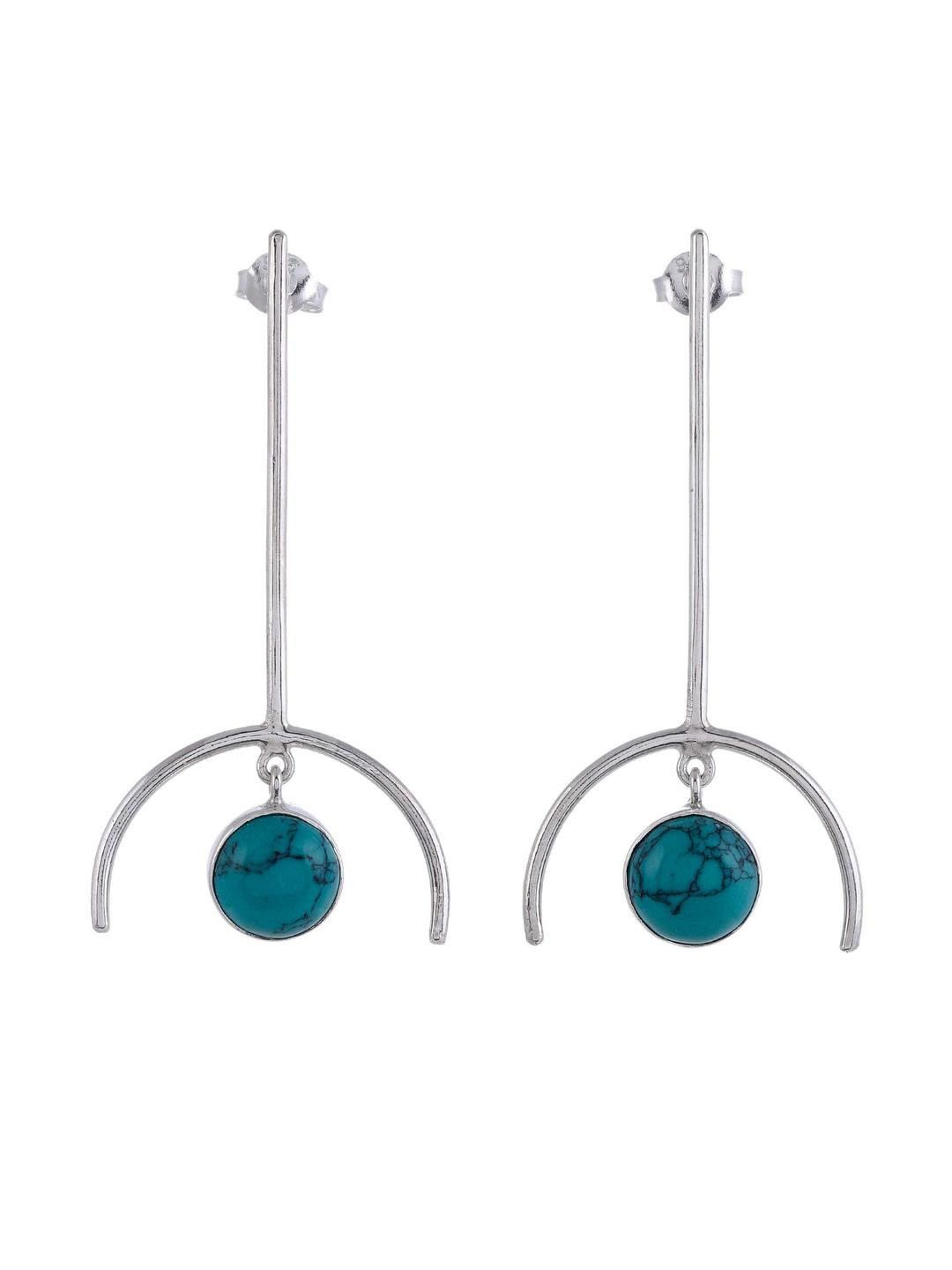 Silver Planets 925-92.5 Sterling Silver Turquoise Stone Fashion Dangle & Drop Stud Earring for Women and Girls