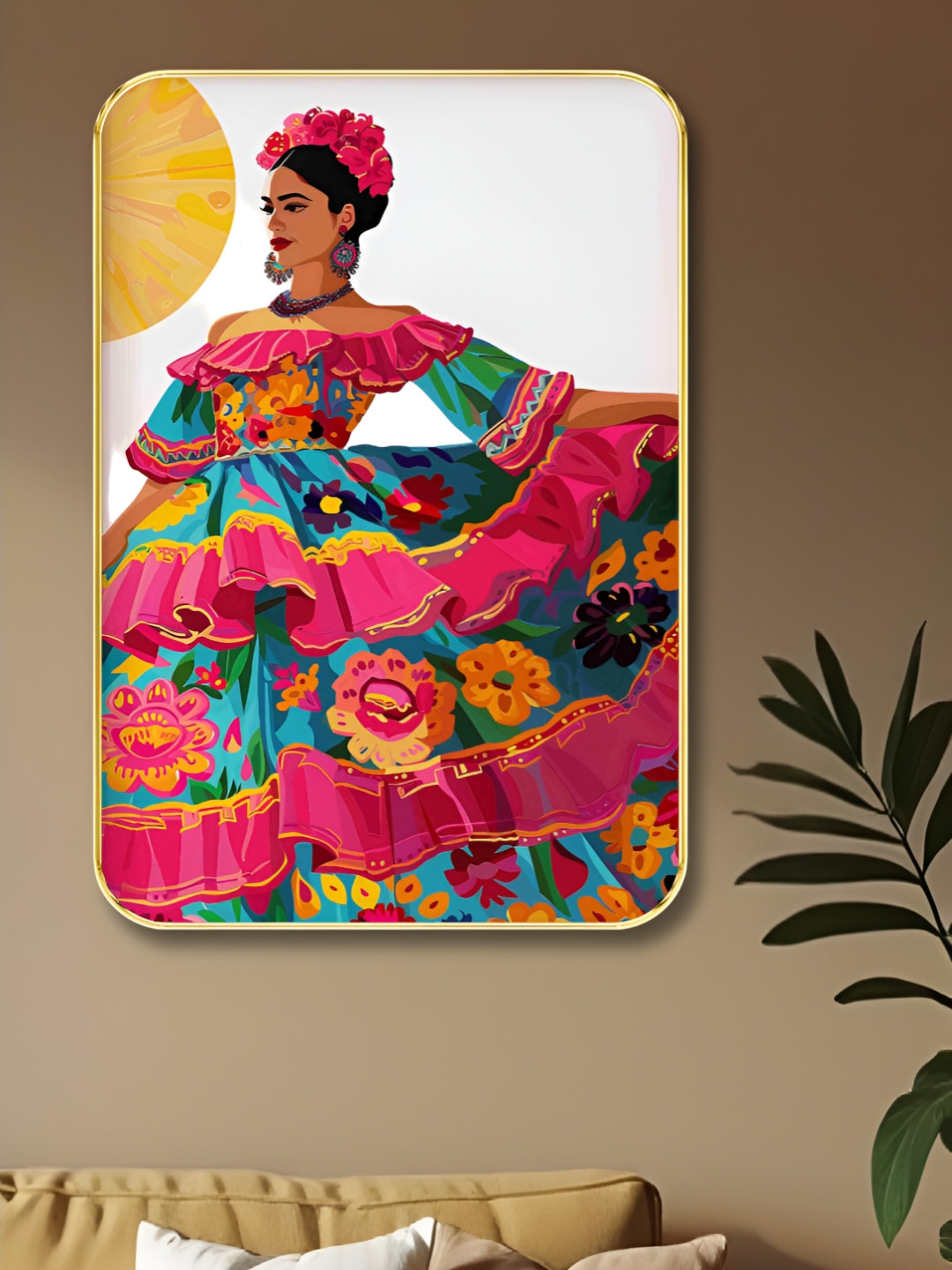 Livin'luxe Blue & Pink Mexican Folk Printed Wall Art