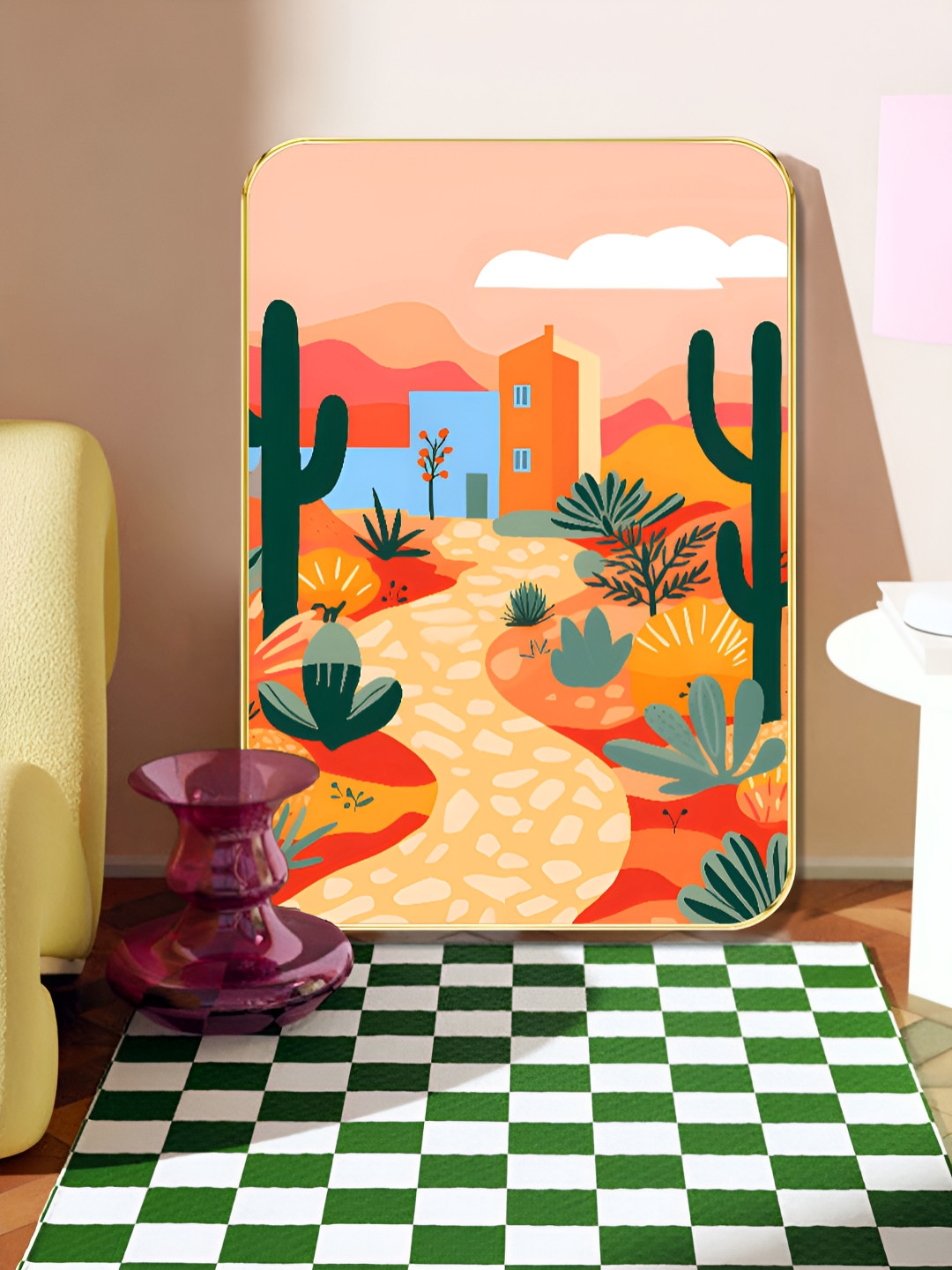 SAF Pink & Green Desert Landscape Wall Art