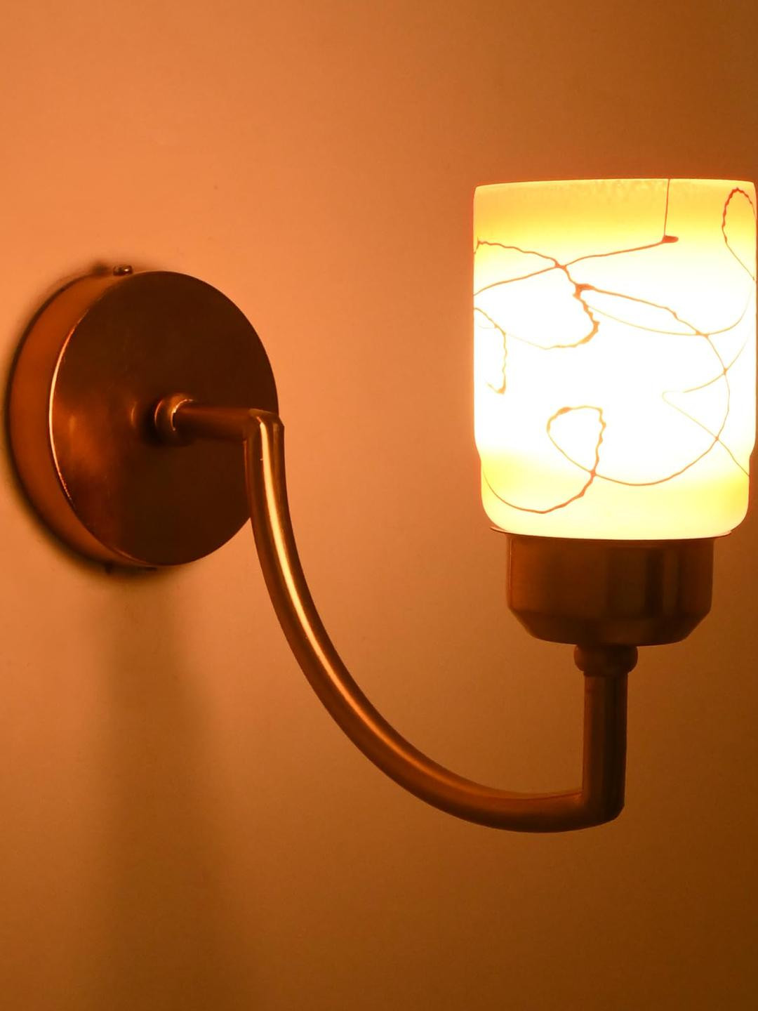 SOMIL Orange & White Printed Glass Cylinder Shaped Decorative Wall Light