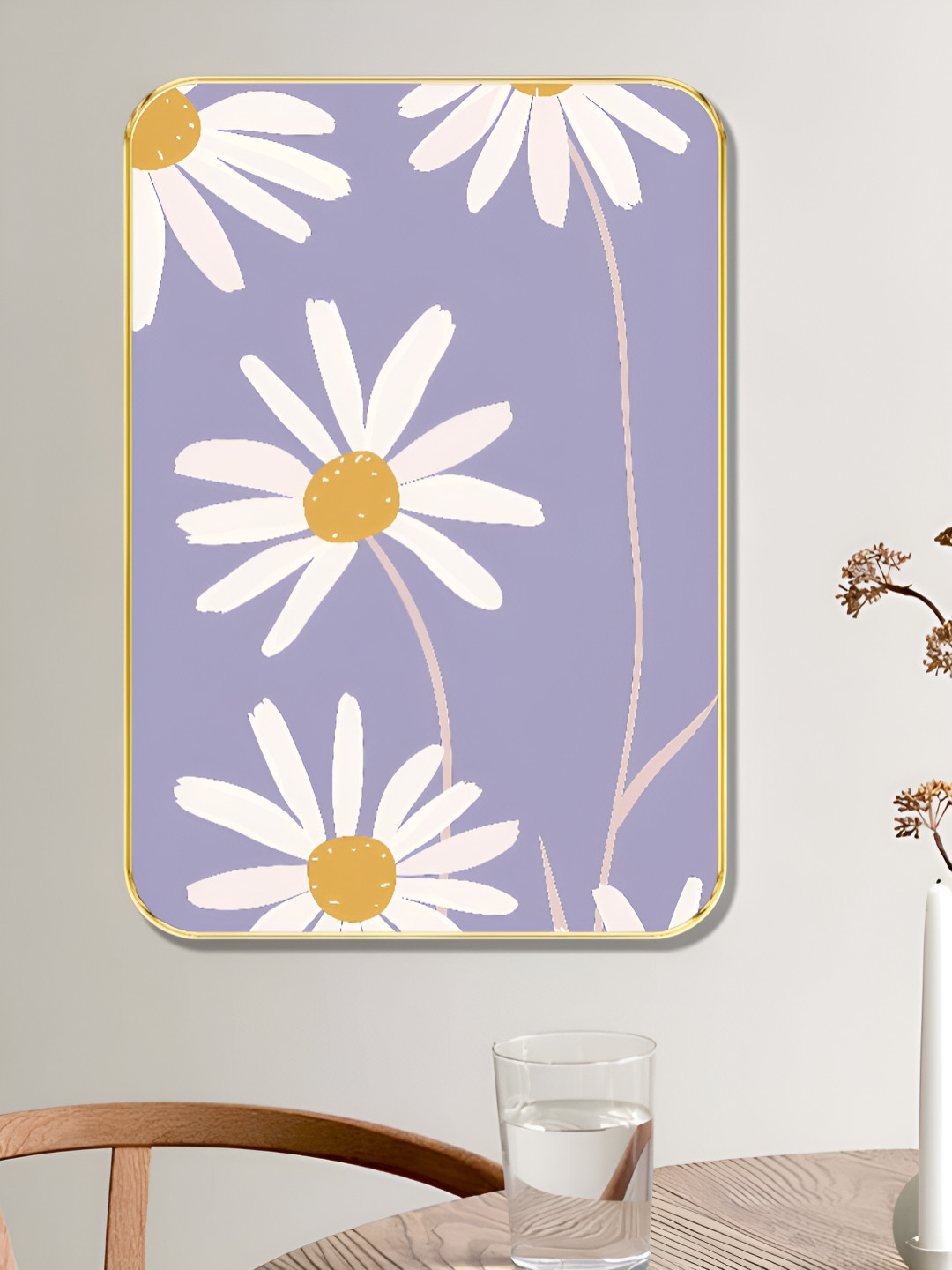 SAF Purple & White Daisy Flower Printed MDF Wooden Wall Art