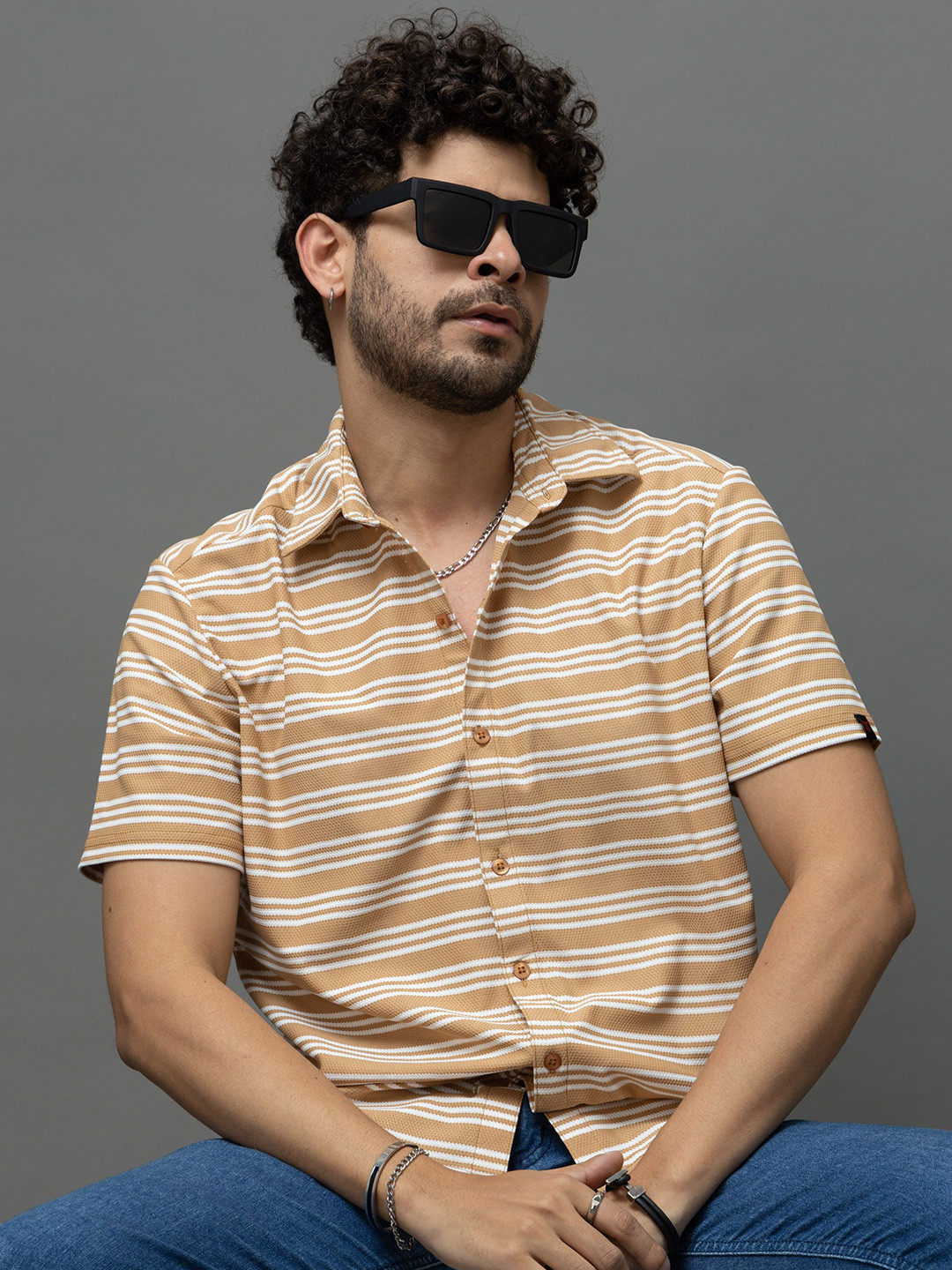 GO DEVIL Horizontal Striped Short Sleeves Shirt