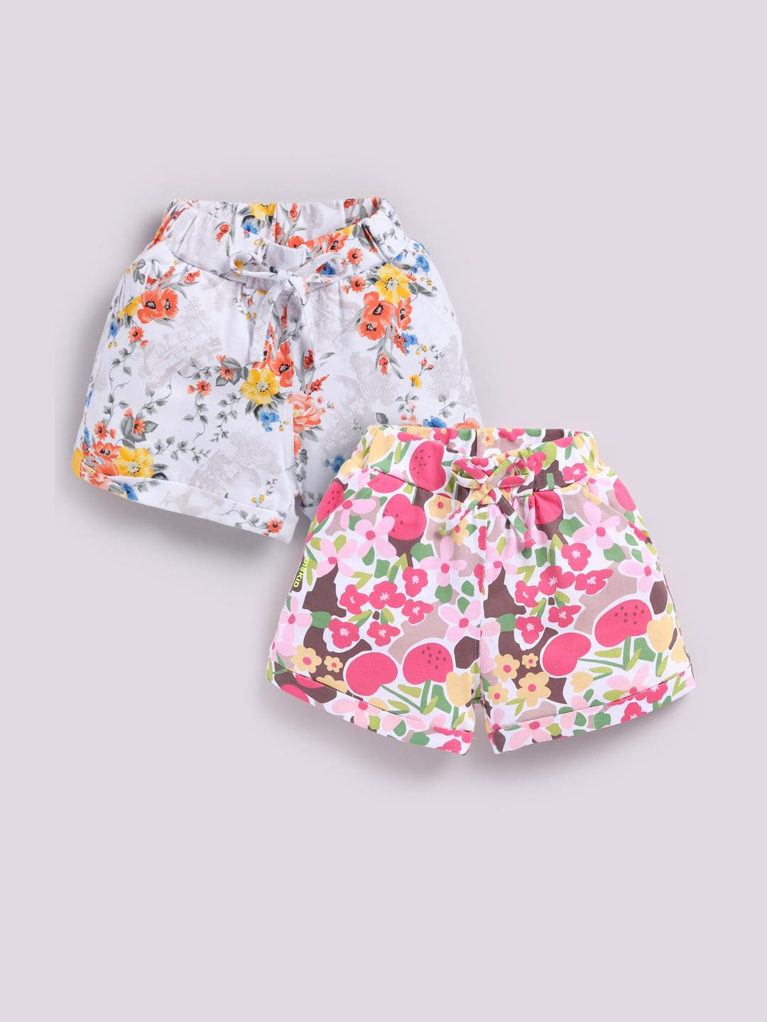 Biskid Girls Pack of 2 White & Orange & Pink Printed Shorts