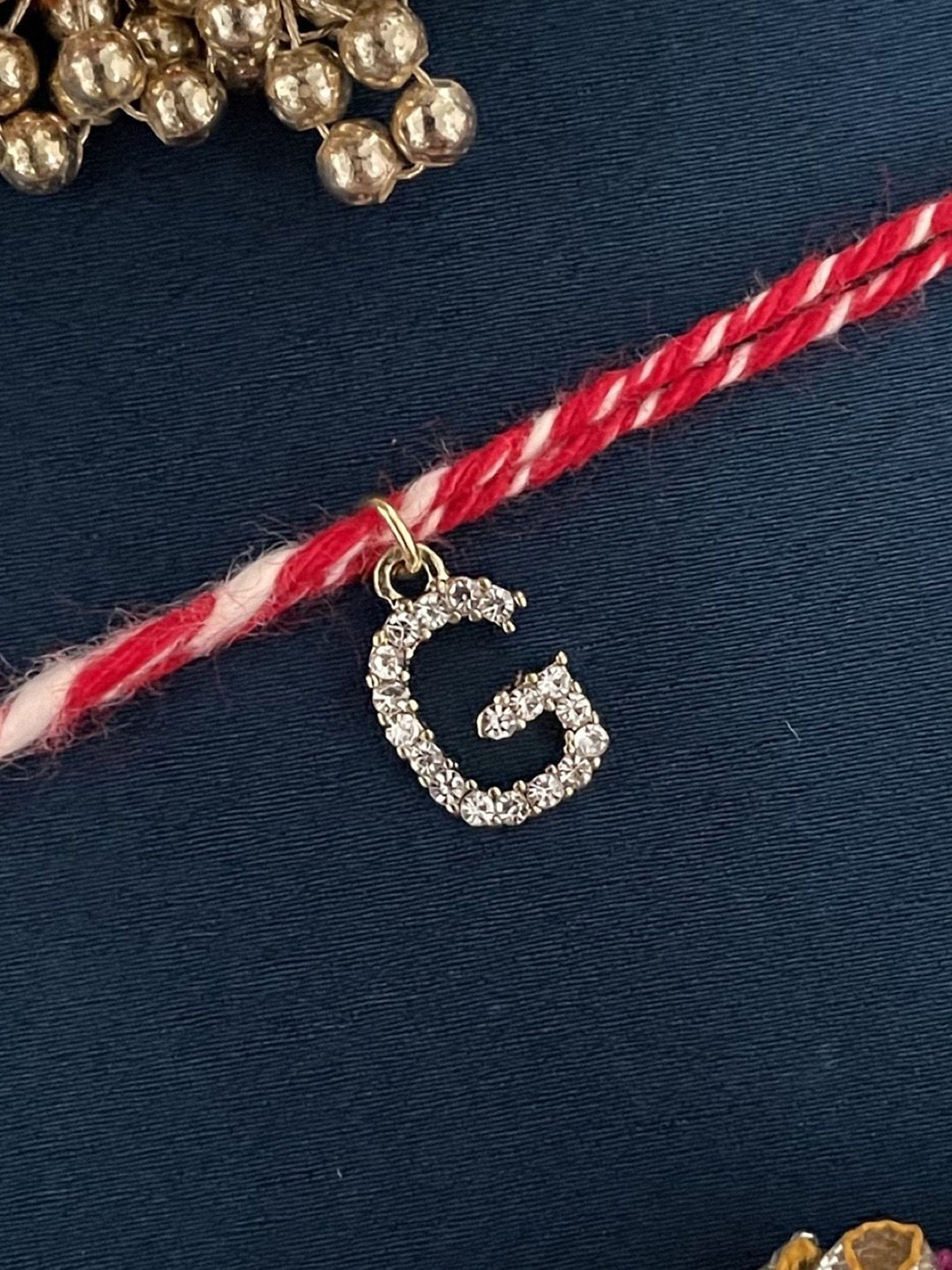 Digital Dress Room G Letter Initial AD Studded Thread Rakhi