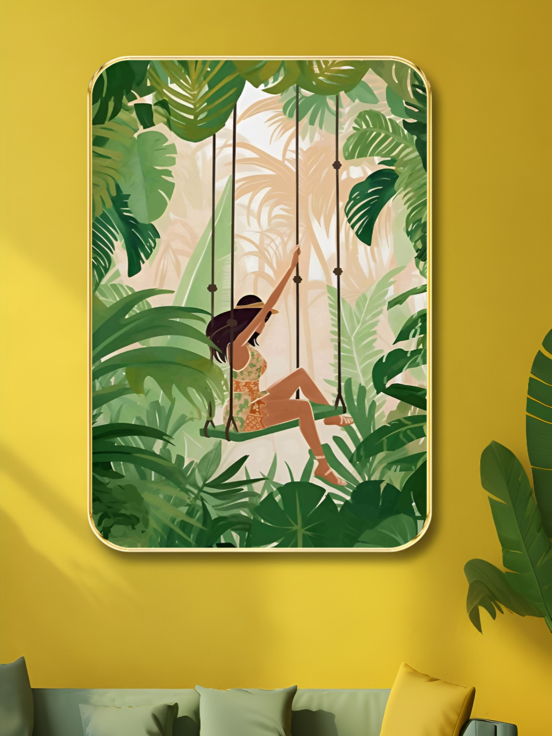 Livin'luxe Green & Brown Tropical Jungle Swing Wall Art