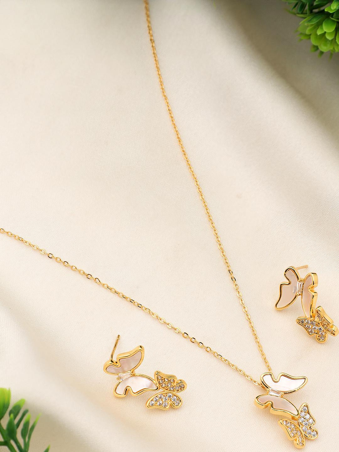 Beenth & Doneth Women Butterflies Gold Plated Artificial Stones Necklace With Earrings