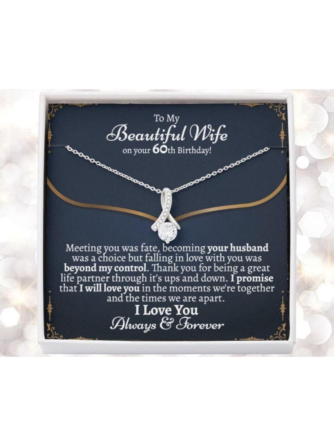 Silver Gift Wife Necklace, Meaningful Wife 60th Birthday Necklace Gift, Birthday Necklace Gift For