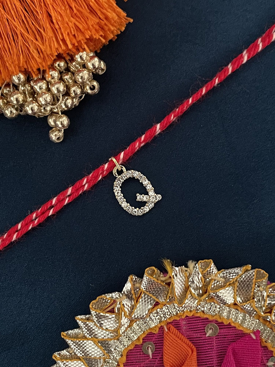 Digital Dress Room Q Letter Initial AD Studded Thread Rakhi