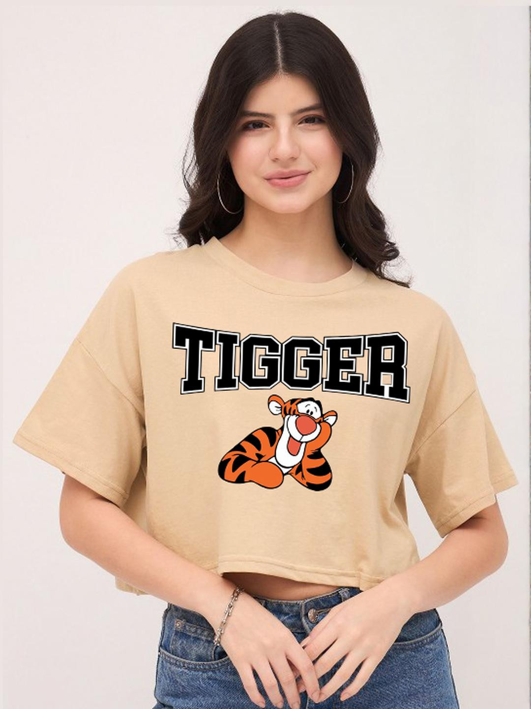 Dreambe Pack Of 2 Tigger and Tom Printed Drop-Shoulder Sleeves Crop T-shirt